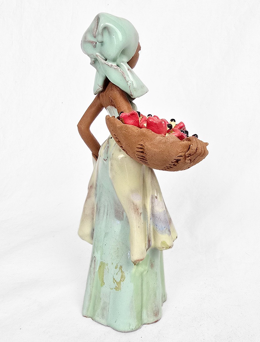 7.3″ Vintage Handmade Hand Painted Clay Woman Figurine S. America c. 1950s–1970s