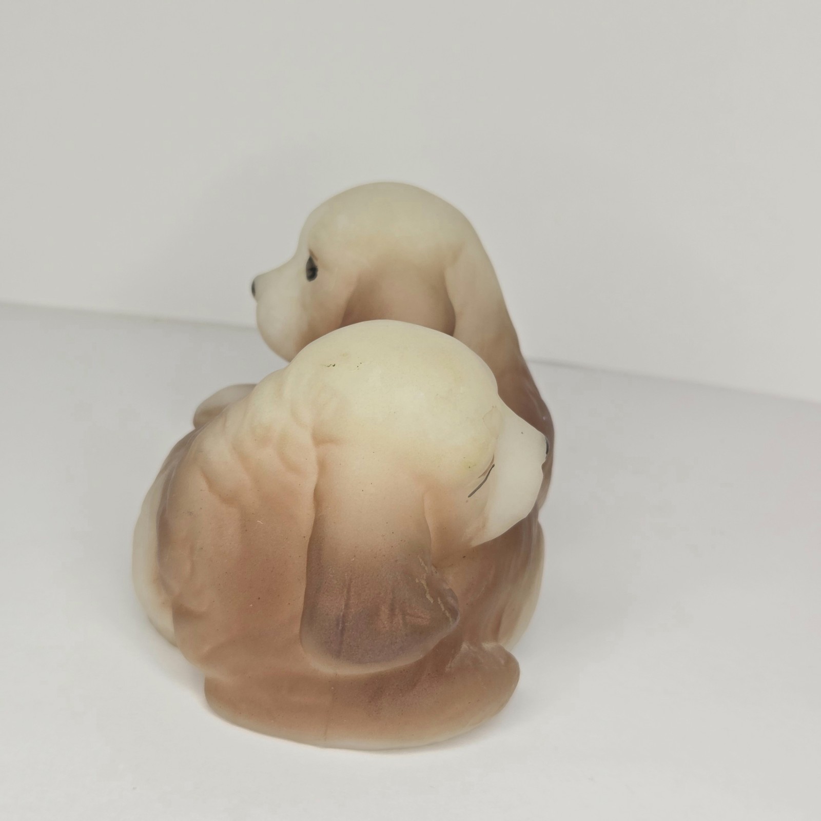 Vintage Signed FENTON Art Glass Cocker Spaniel Puppies Milk-Glass Puppy Figurine