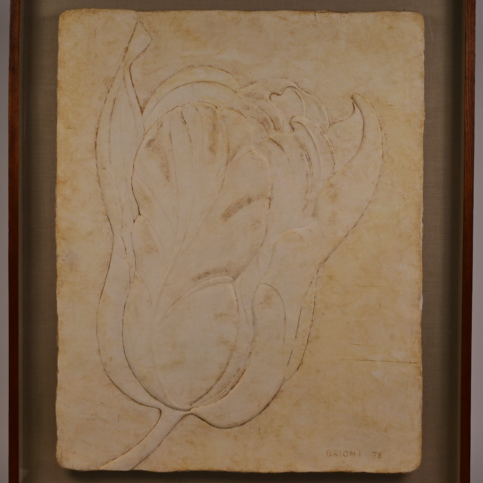 BRIONI Original Vintage Signed Bas Relief Plaster Wall Sculpture Floral Painting