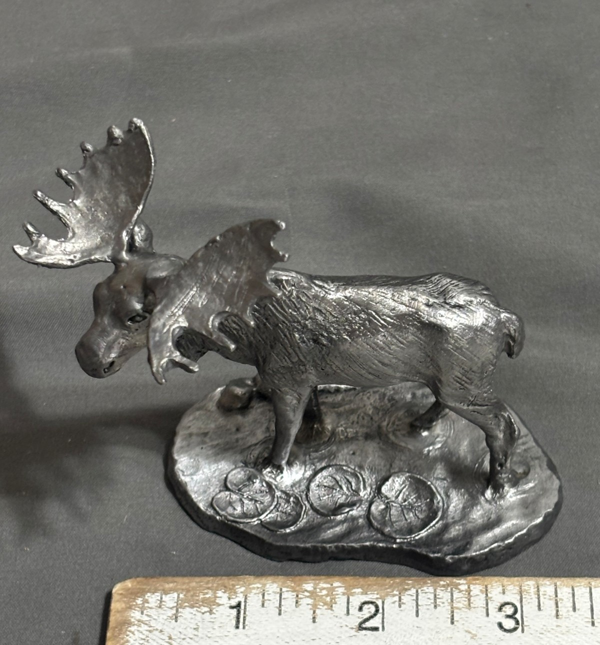 Vtg RICKER BARTLETT 3″ PEWTER Bull MOOSE ELK Silver Dollar City souvenir