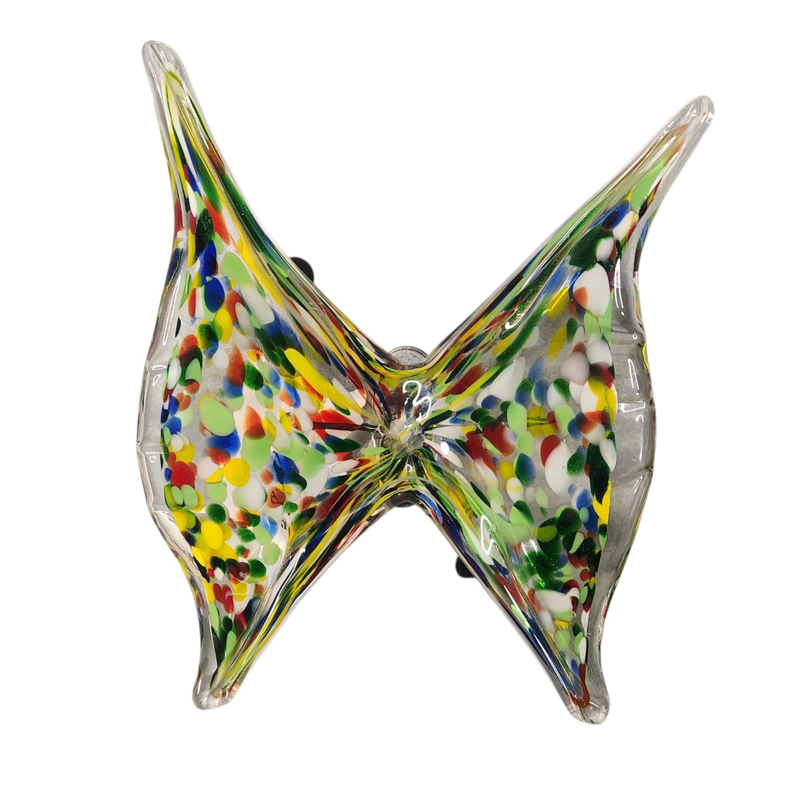 Handblown Multicolored Art Glass Butterfly w/Iron Feet Confetti Wings