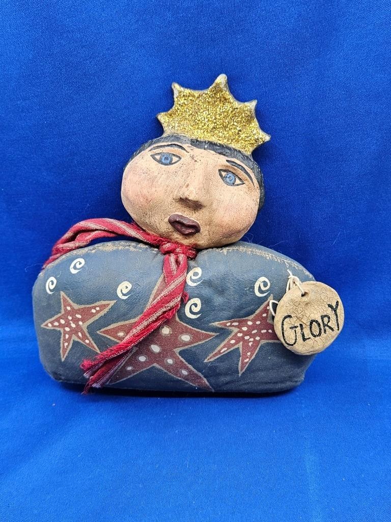 Primitive Lady Glory Patriotic Liberty Doll Figurine Composite Head Canvas Body
