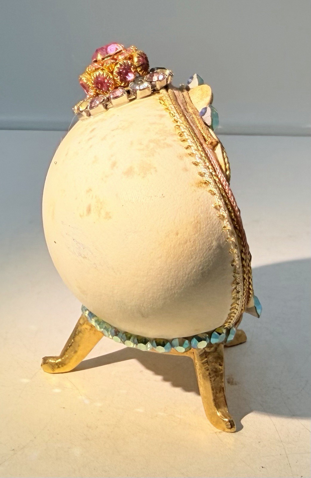 Vintage Handmade Egg Diorama With Jems, Swan Lake On Stand OOAK