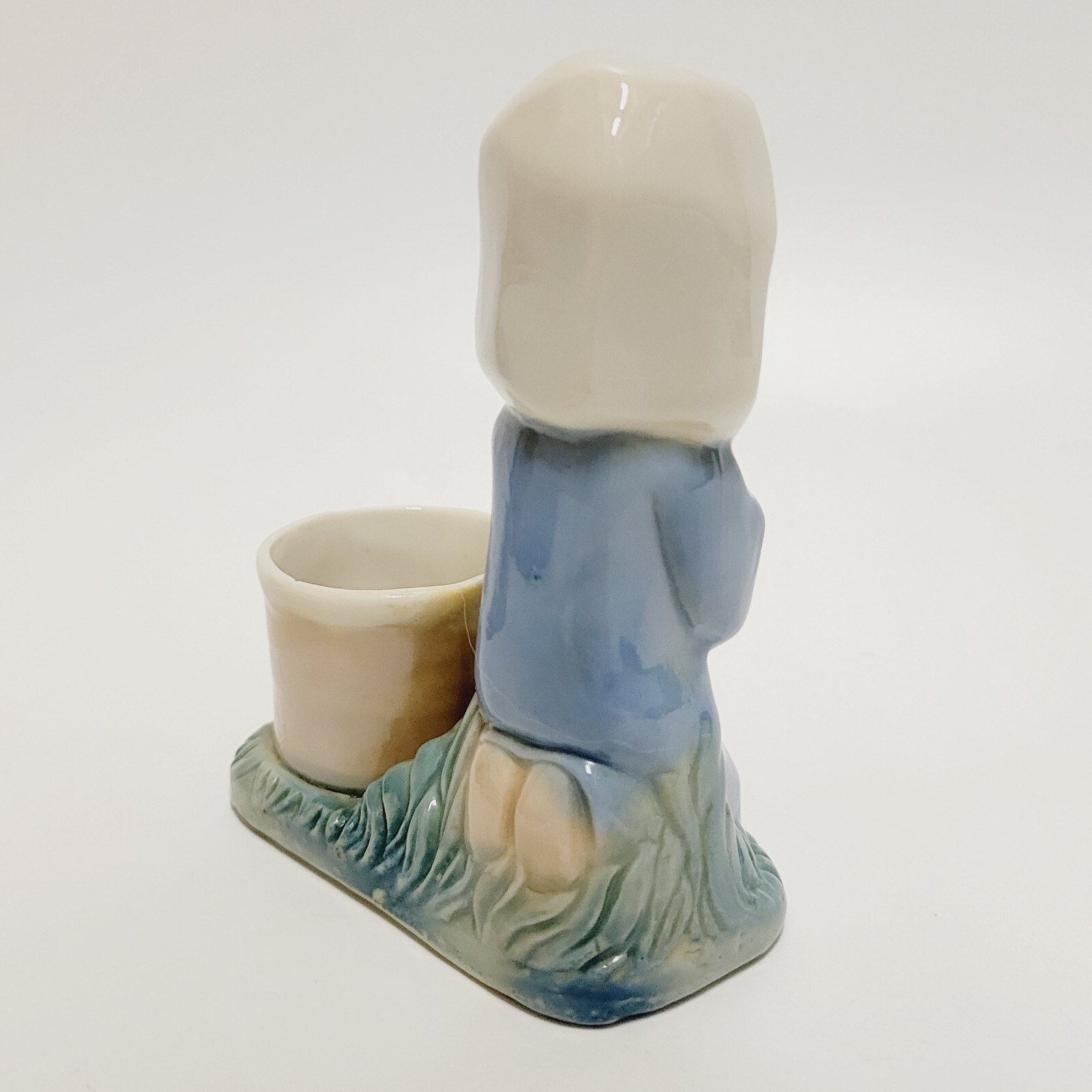 Praying Girl & Boy w/ Lamb Figurine Candle Toothpick Holder Set of 2 Vtg 1980s