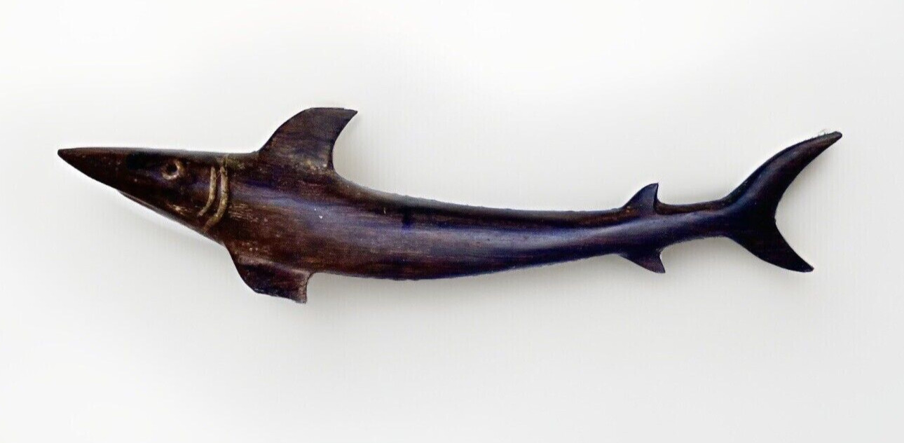 Vintage Folk Art Hand Carved Unknown Heavy Wood Shark, 24-3/4″ Long
