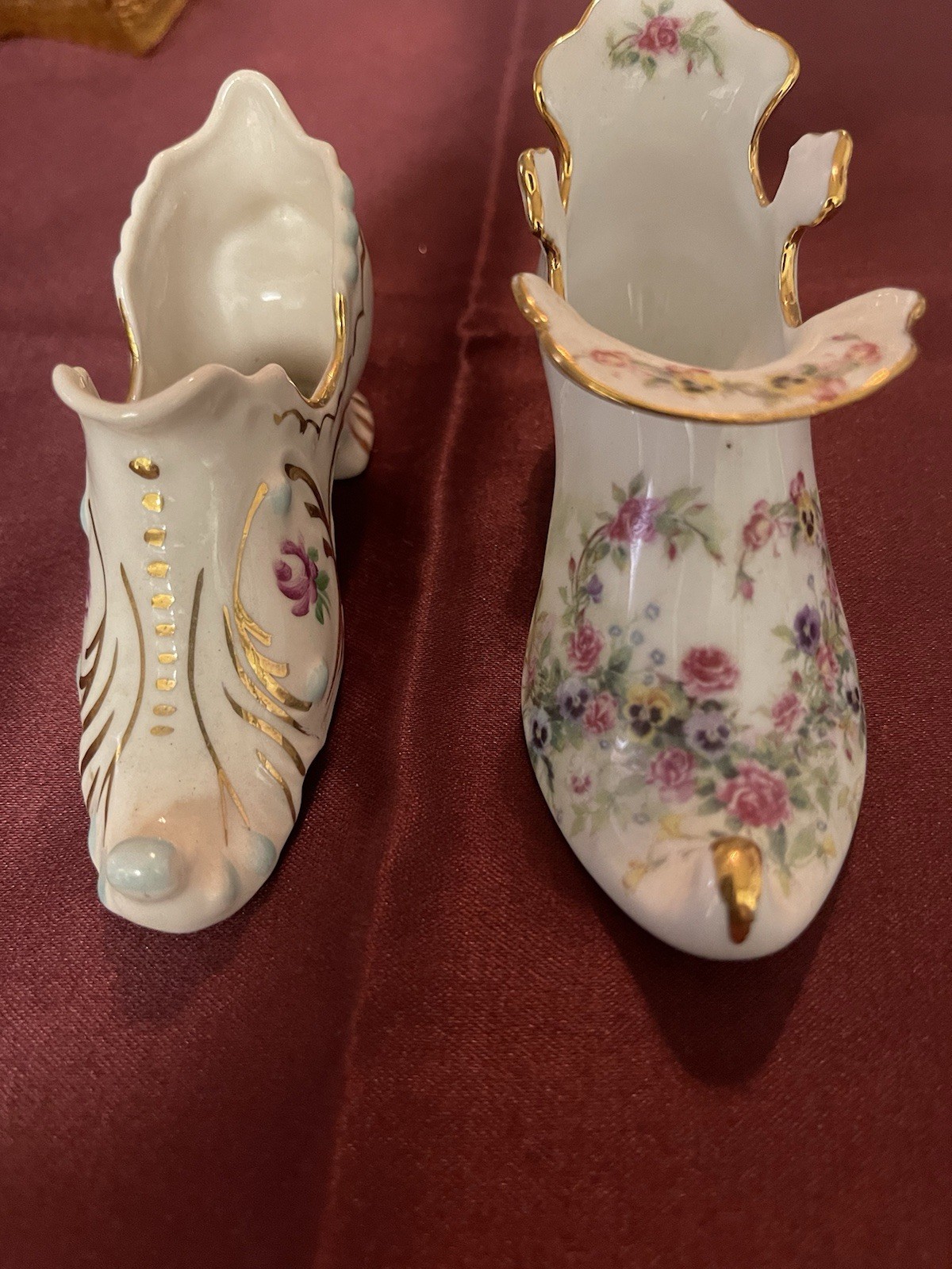 Vintage Porcelain Shoe Figurines Lot Of 2 Singed
