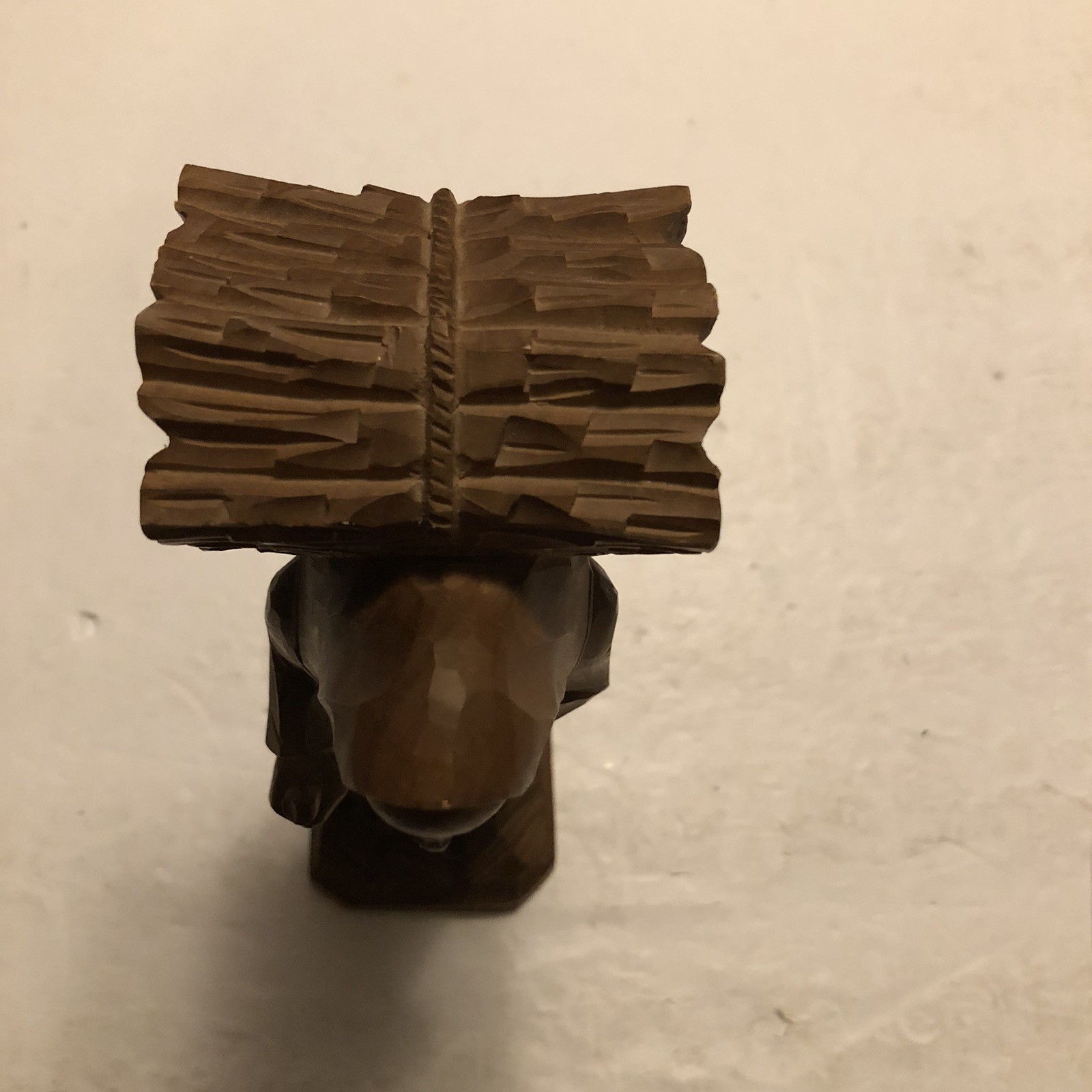 Wood Carved Older Peasant Woman Carrying Firewood Figurine Folk Art Stick Cane