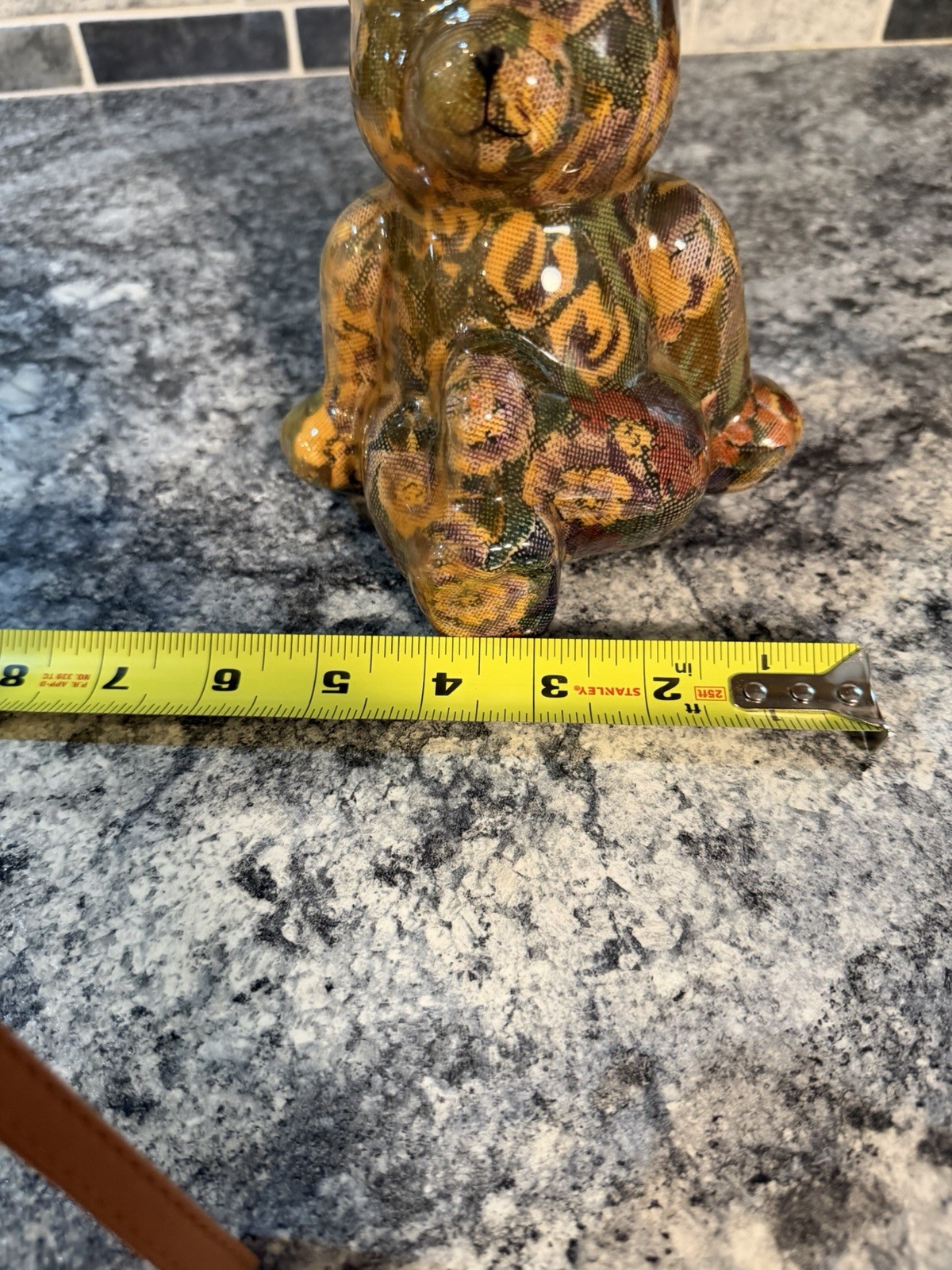 Vintage floral patchwork sitting bear figurine statue home decor Decoupage
