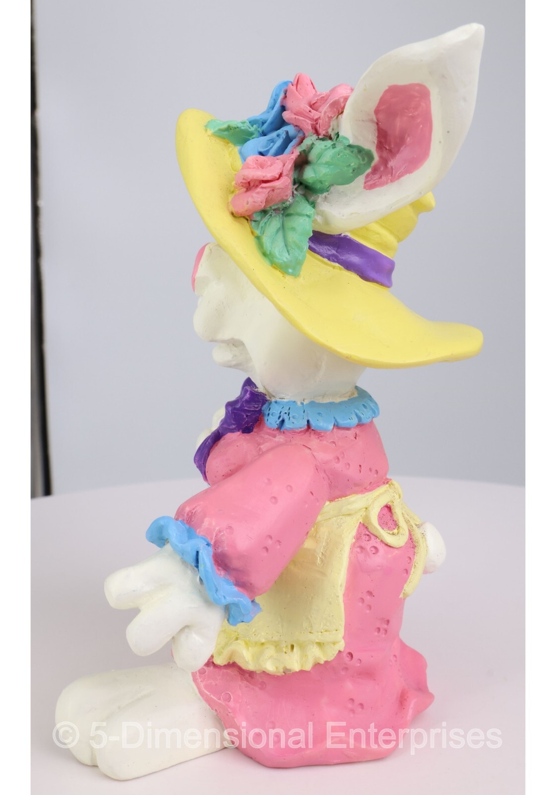Vintage EASTER BUNNY Resin Figurine Wearing a FLOWERY HAT with FLOWER BASKET