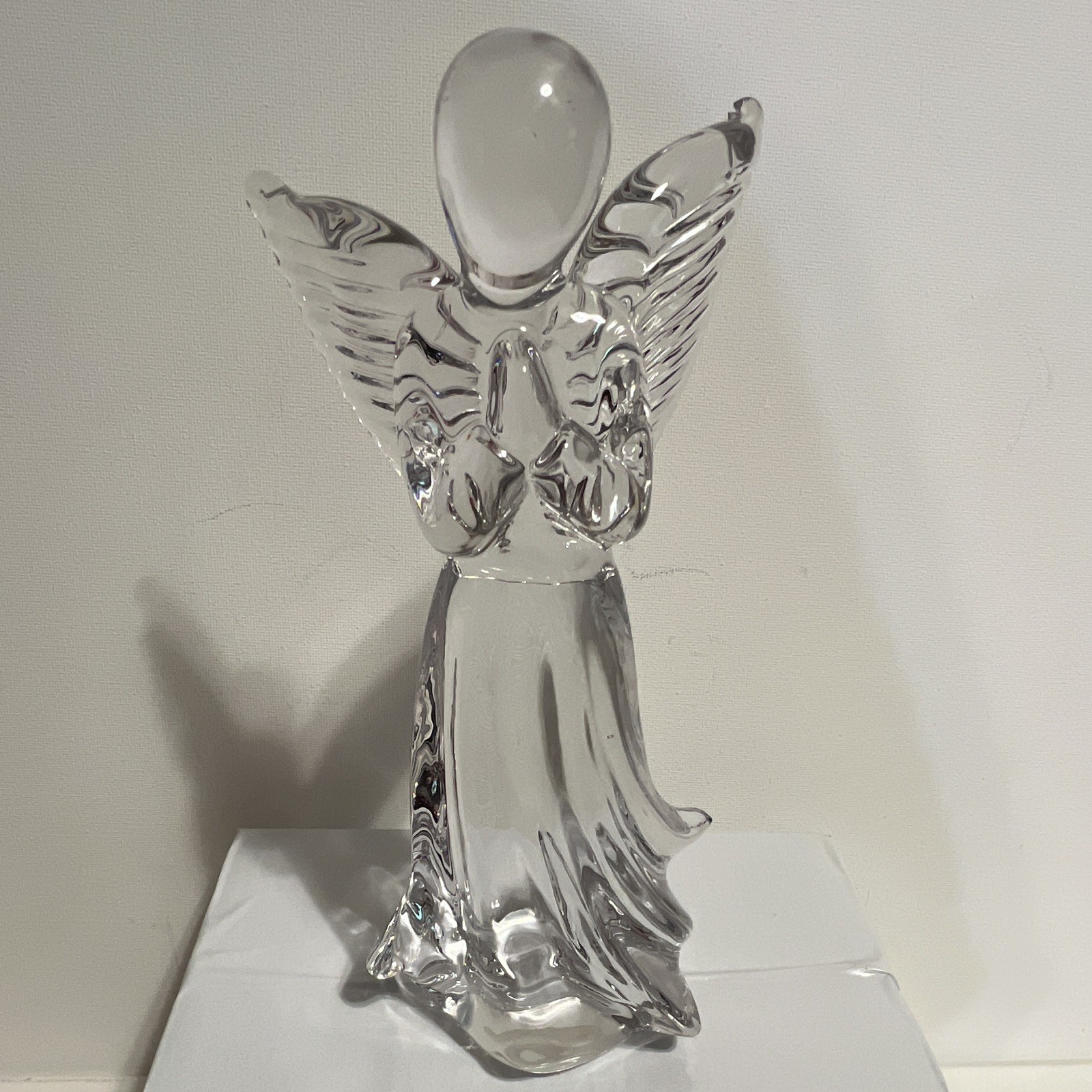 Vintage Lefton Clear Glass Angel Figurine Praying Hands Wings 3D Effect Glossy