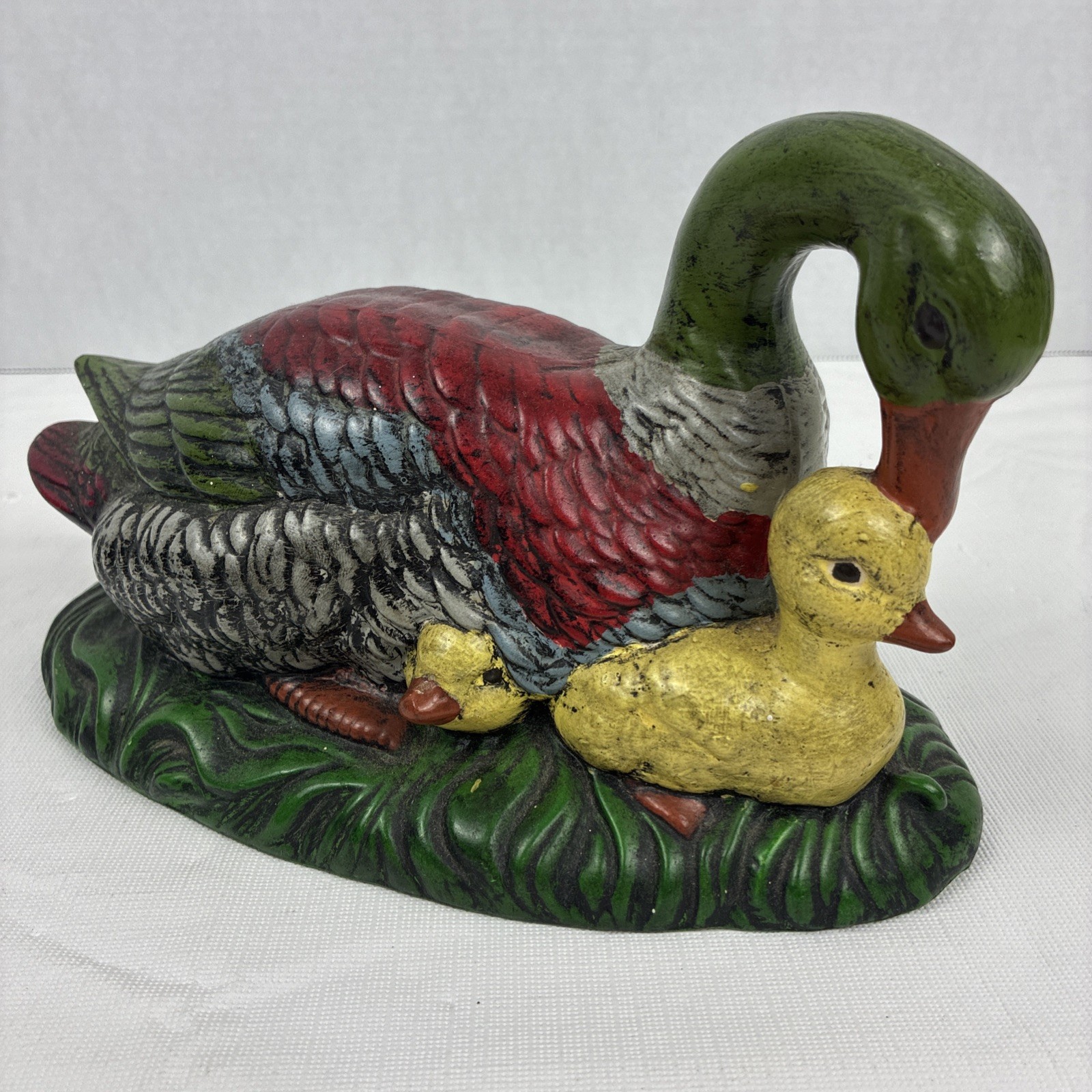 Vintage Atlantic Mold Hand Painted Duck & Ducklings Ceramic Colorful Cute