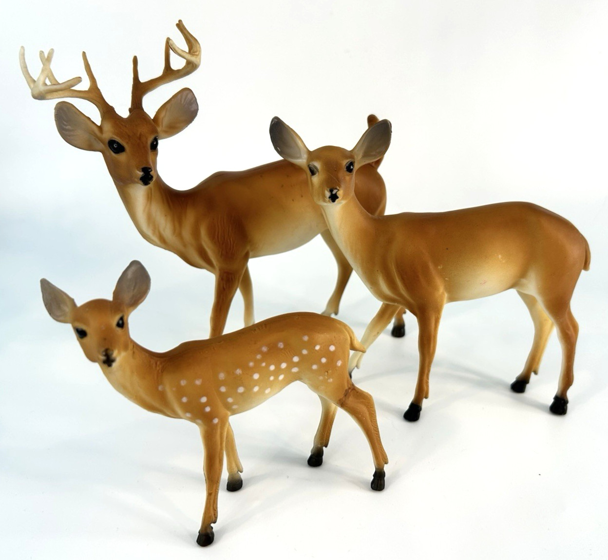 Vintage Deer Celluloid Hard Plastic Figurines ~ Buck Doe & Fawn Family