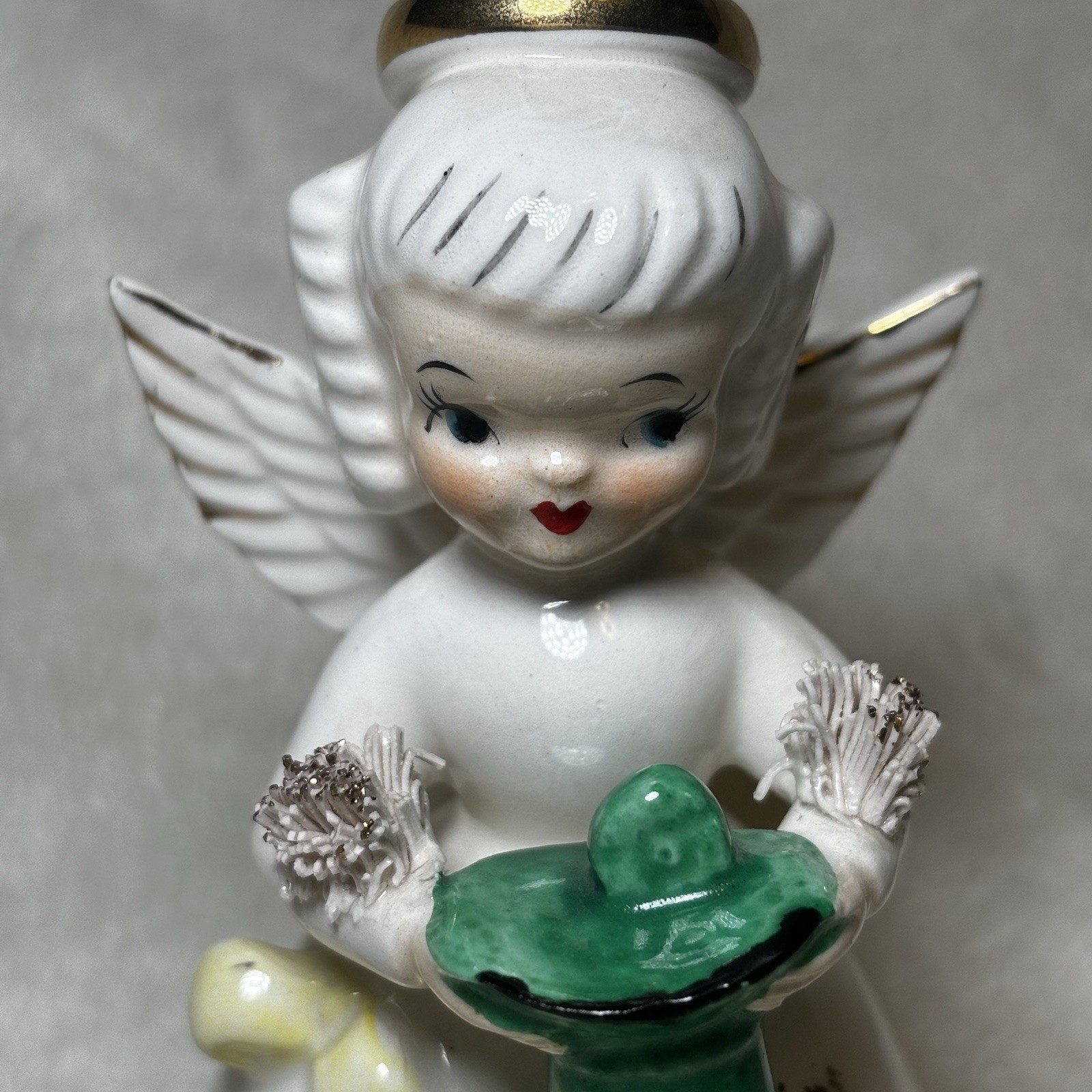 Vintage Napco Girl Angel March Birthday 1294 Japan Figurine Spaghetti Glass