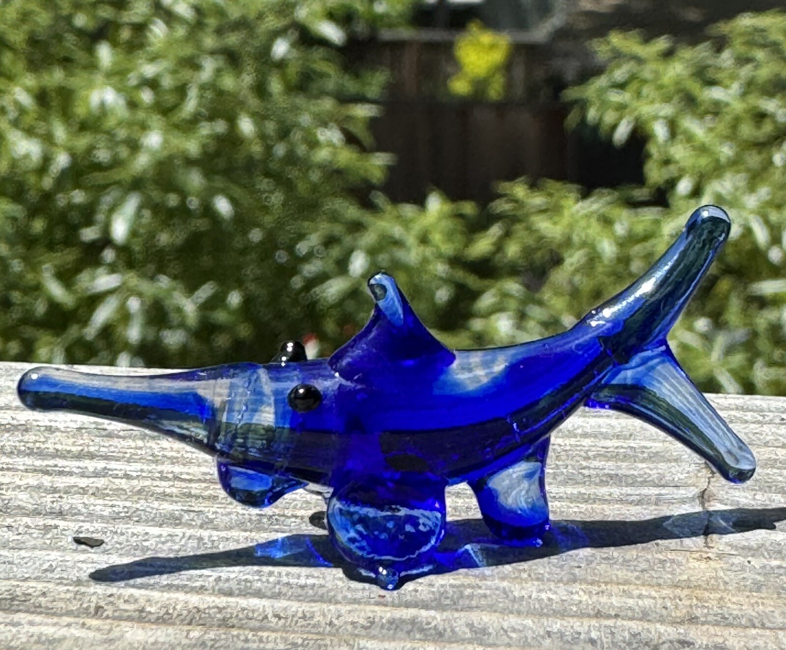 Vintage Art Glass Fish Figurine Shark/ Blue Sealife Miniature L 2”
