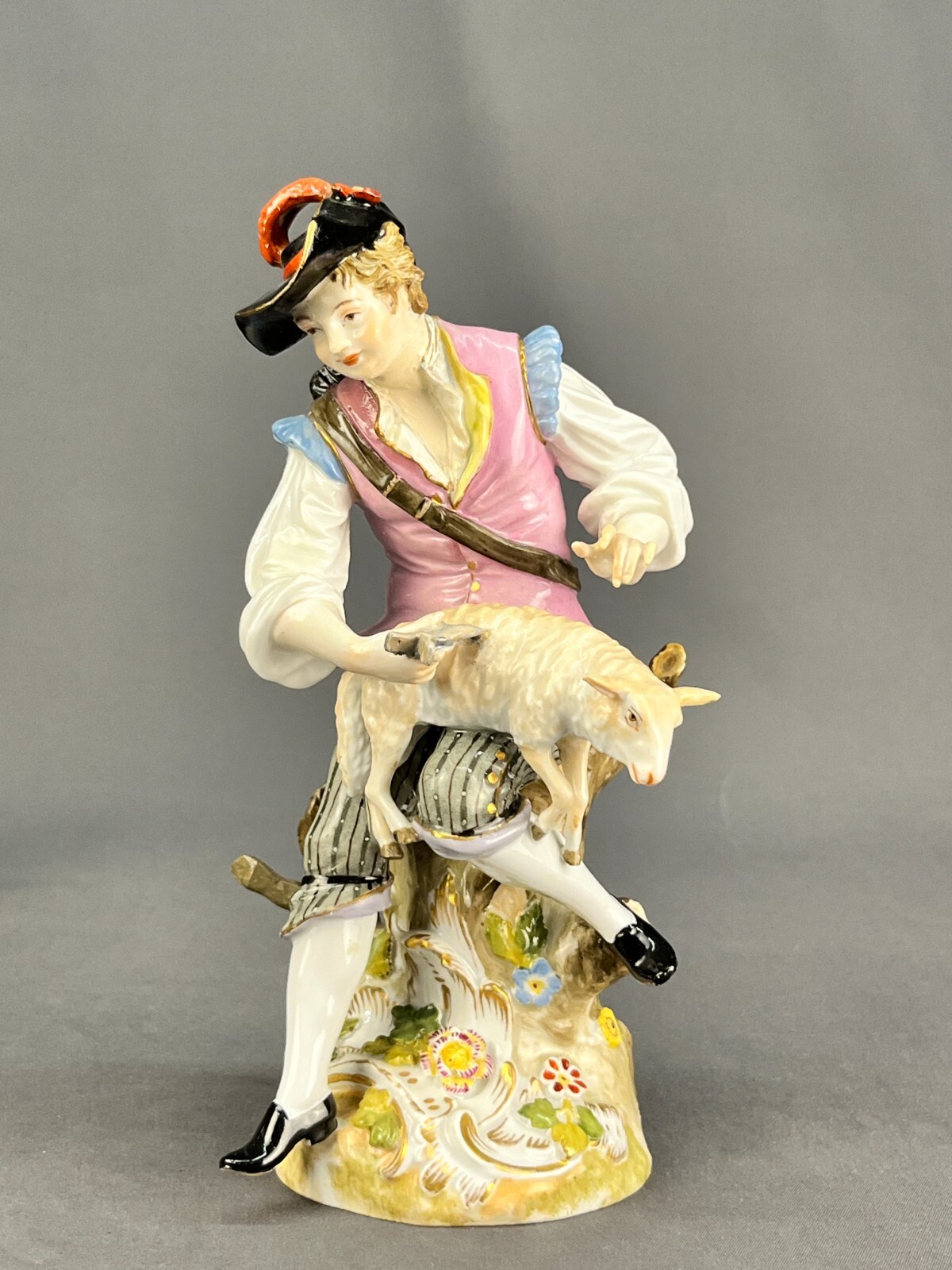 Dresden Potschappel Thieme Porcelain Man Shearing Sheep 7 3/4″ Figurine c. 1902