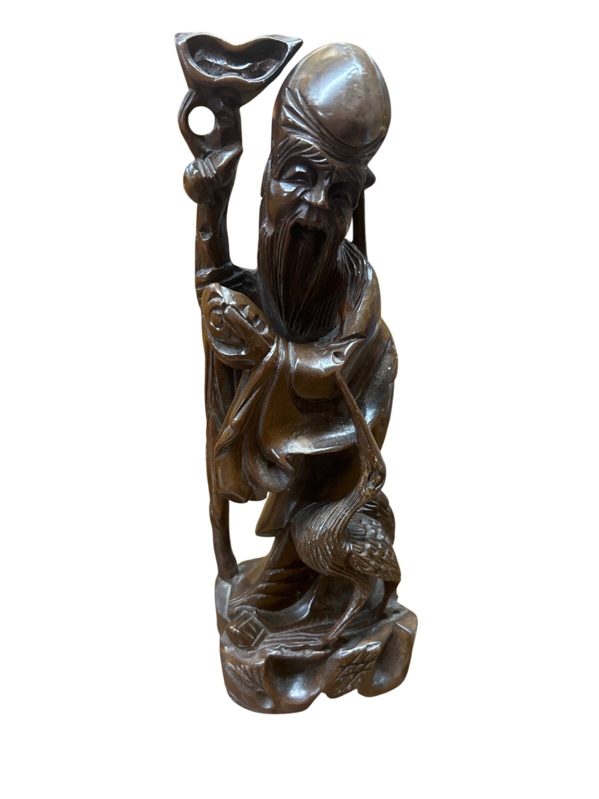 Hand-Carved Wooden Figurine Of Wise Man With Staff & Lantern