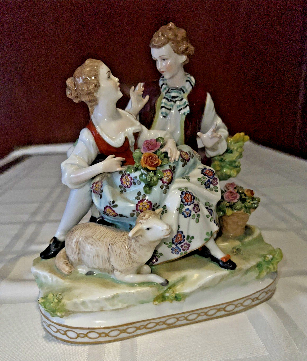 Antique Porcelain Courting Couple with Lamb with E & A Müller mark ?