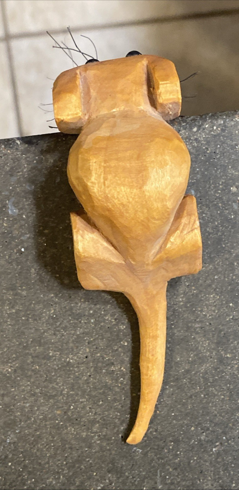 Carved Wooden Mouse Figurine Shelf Sitter, signed by artist