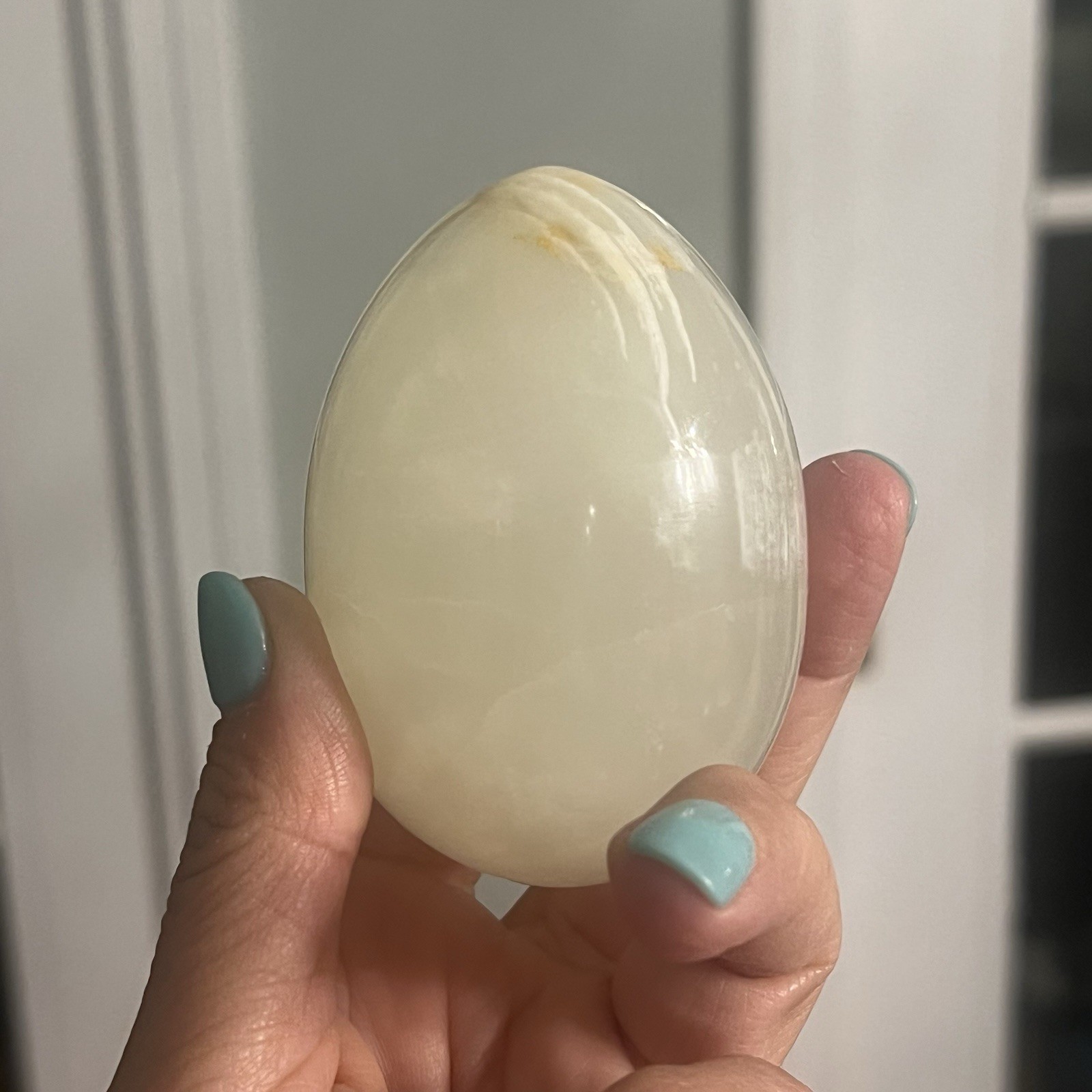 Vintage Polished Marble Egg Hand Carved With Clear Acrylic Stand 3″ Egg