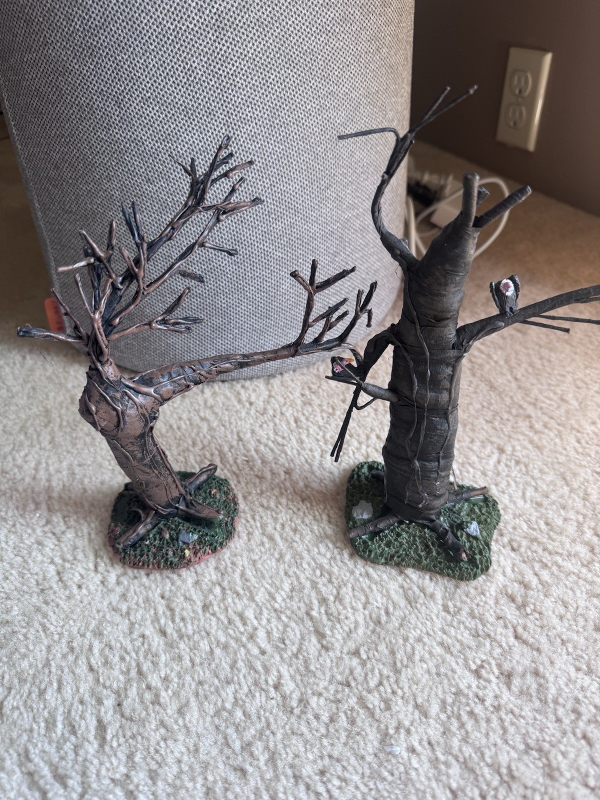 Set of 2 Tree Figurines Brown Green Nature Theme Decorative Sculptures