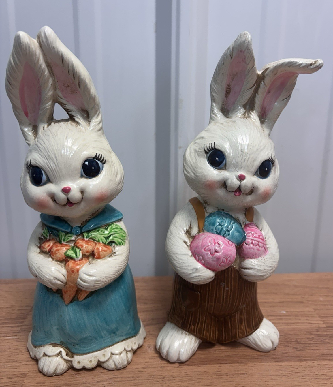 Vintage 70’s Pair (2) Easter Bunny Rabbit Figurines Easter Composite Japan