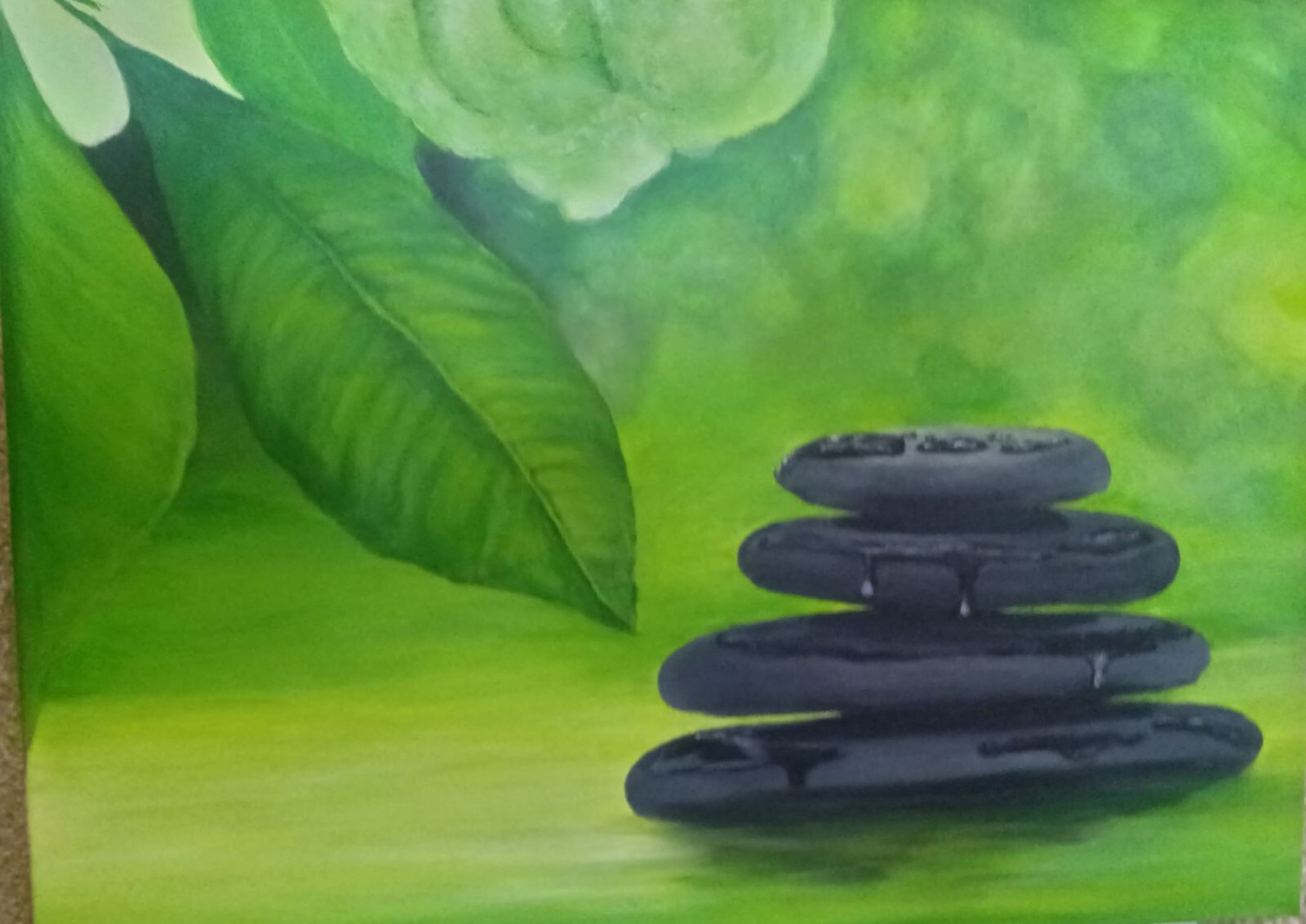 “Zen”. 30X15. Green and Black based. Inside an abstract forest. 