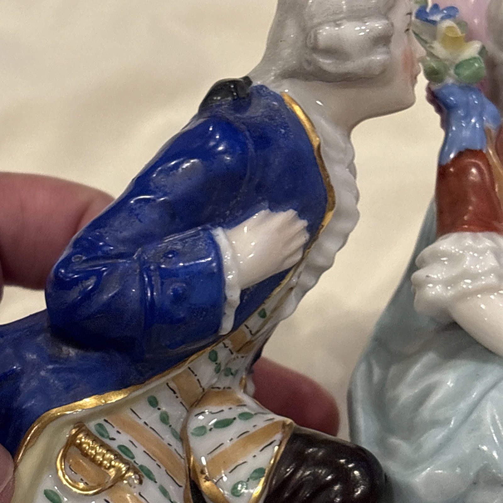 Antique Sitzendorf Porcelain Pastoral Couple Figure Figurine 7” Germany Lamb