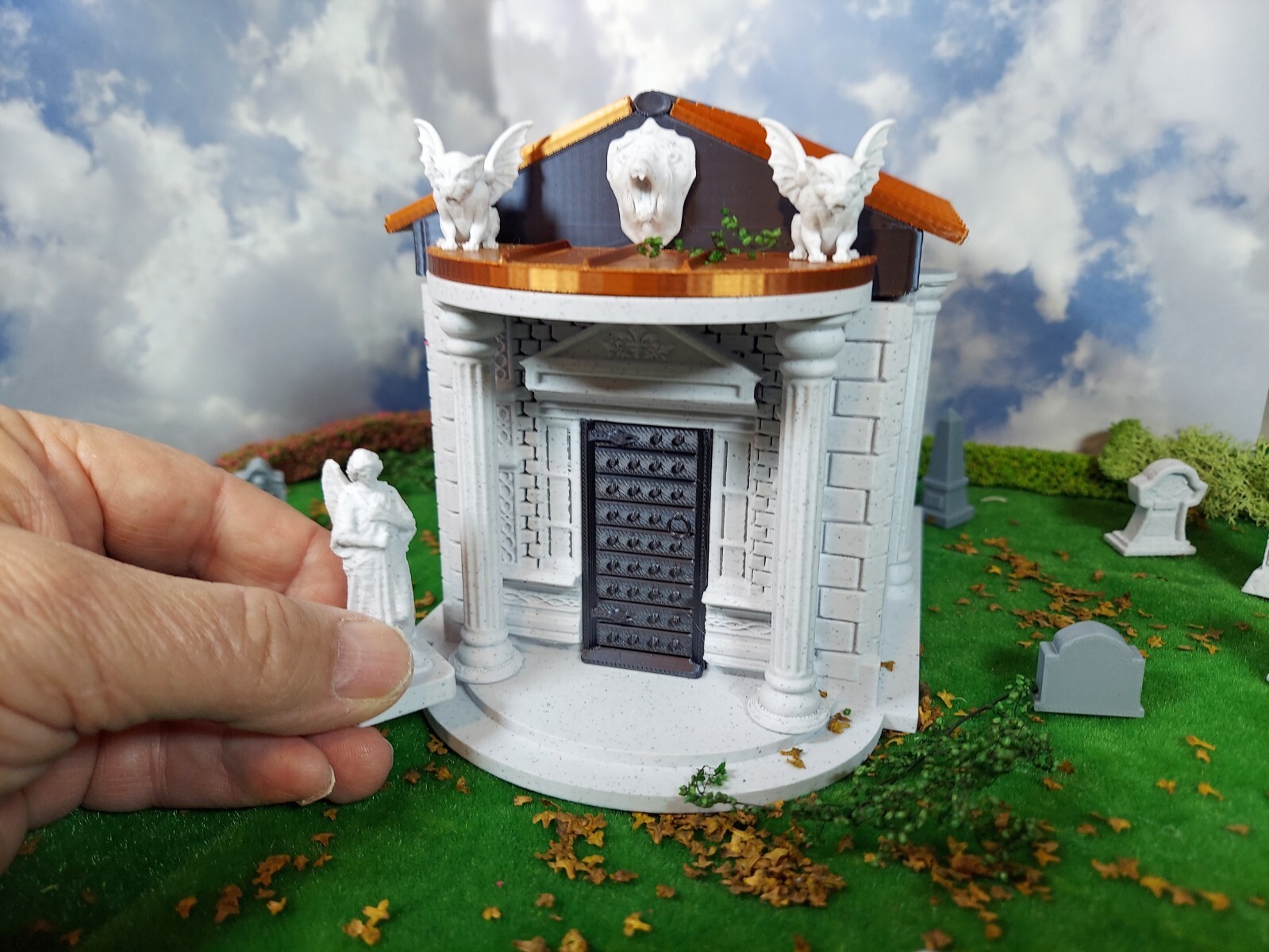 3d printed crypt. 1:24 scale (half scale) fine detail in four colors with coffin