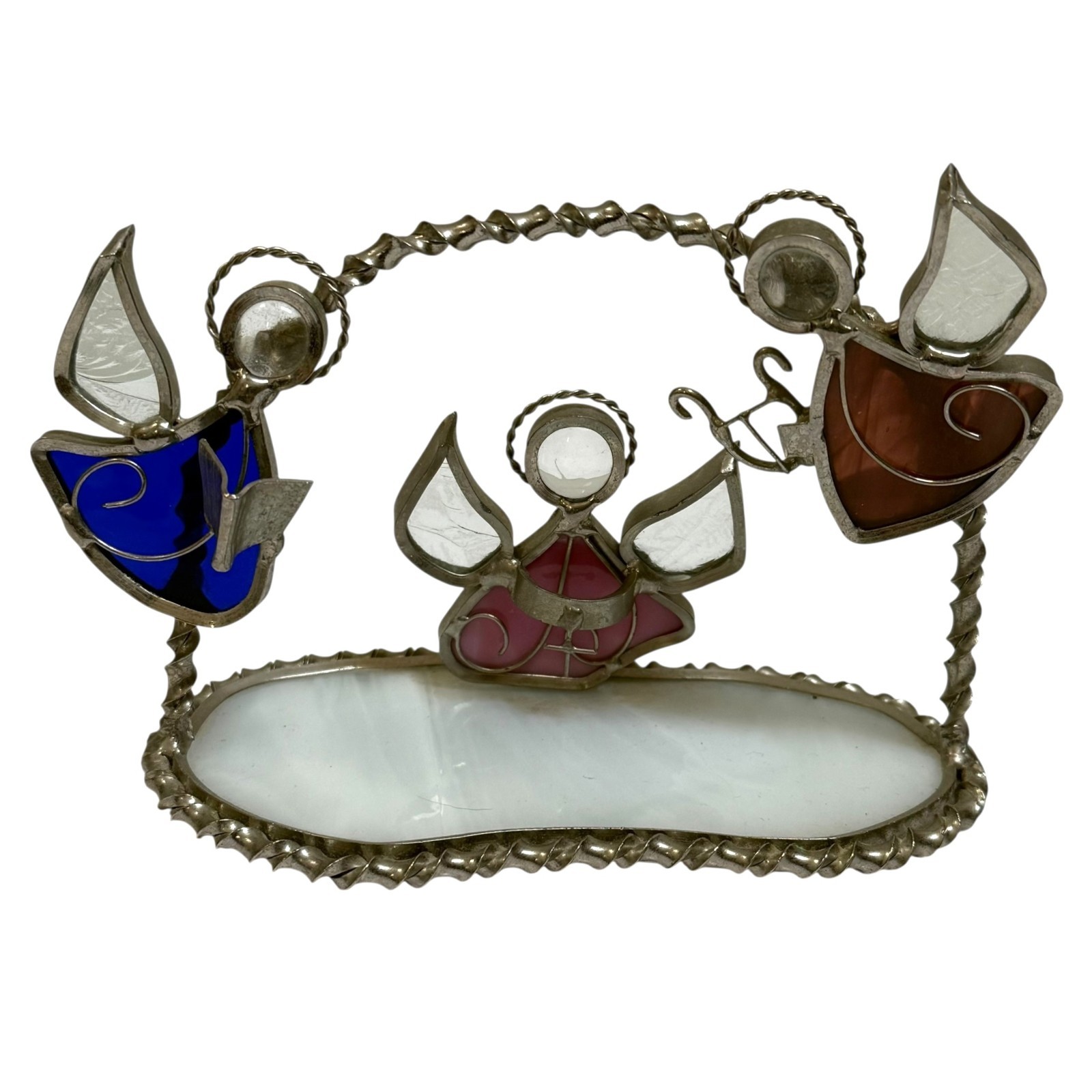 Stained Glass Angels Trio Choir Freestanding Religious Metal Figurine Suncatcher