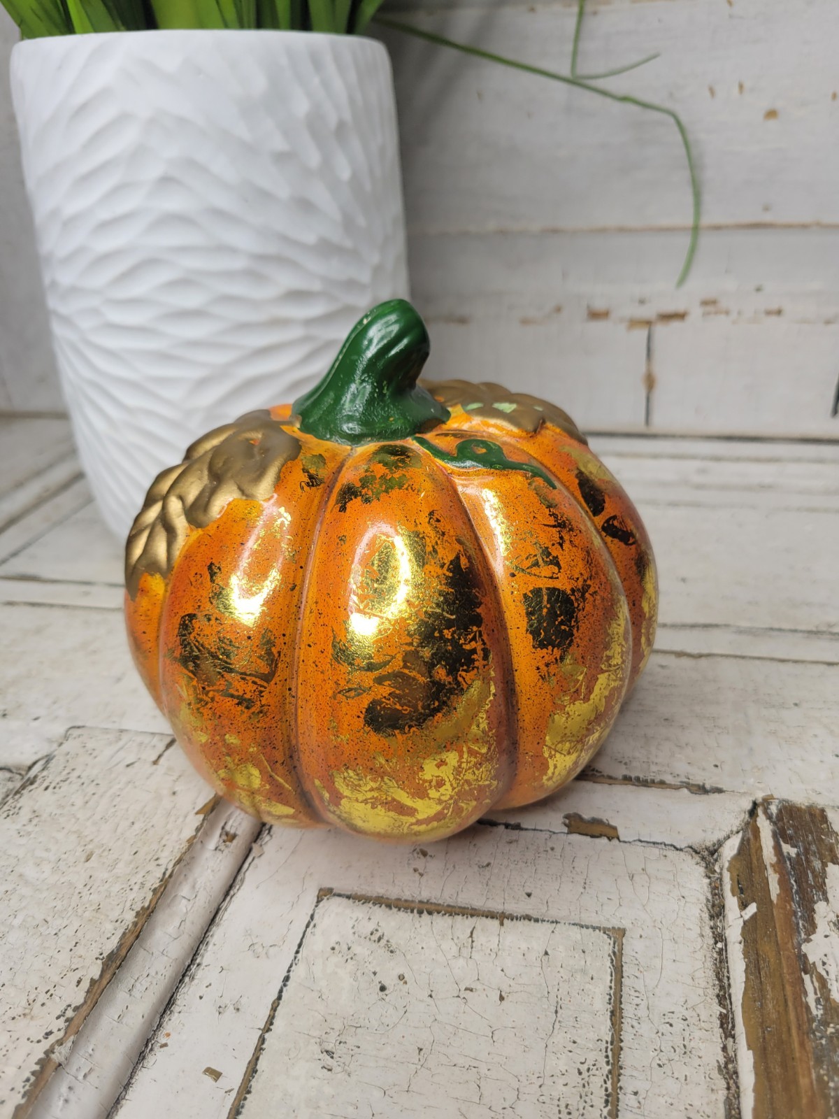 Ceramic Pumpkin Figurine Orange Gold Fall Harvest