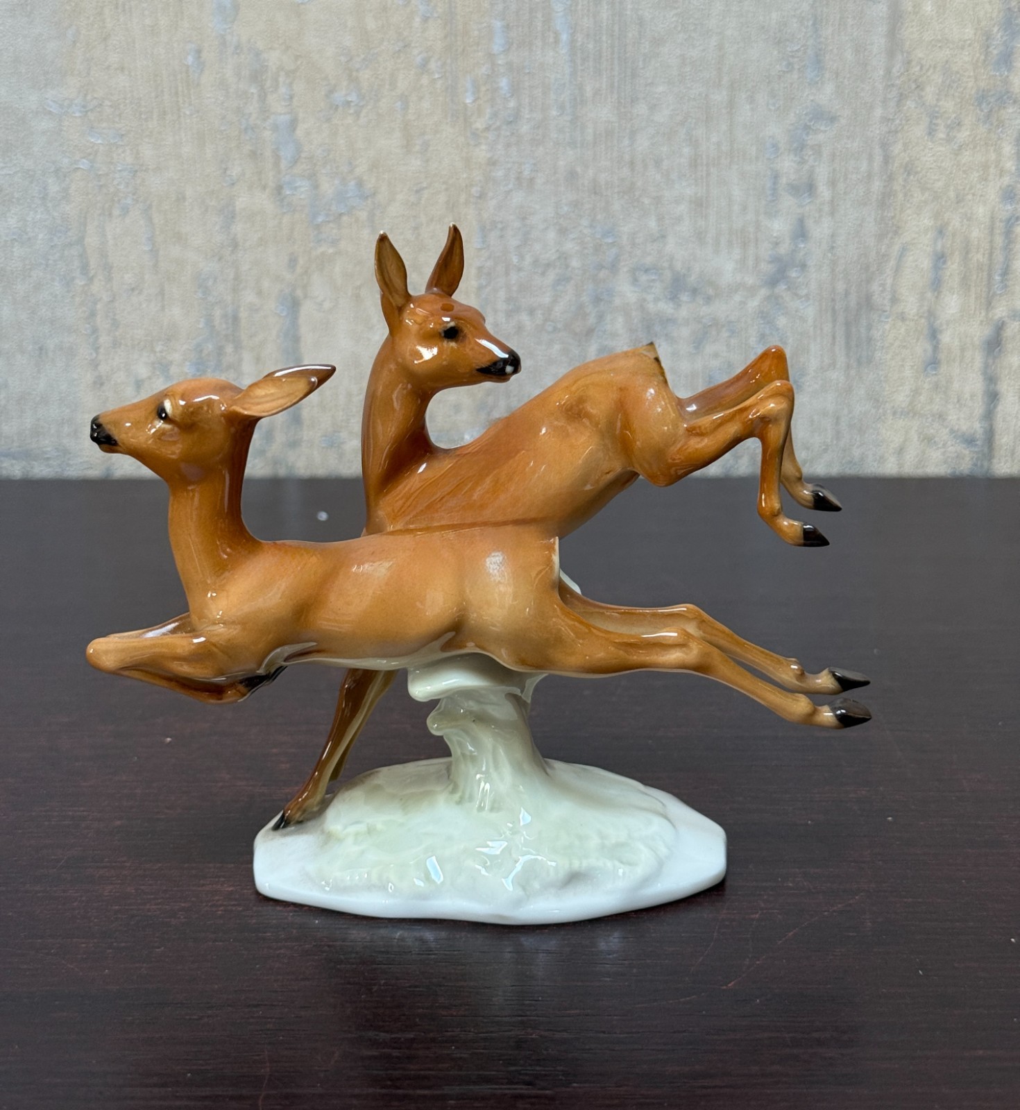 Hubchenreuther Selb Germany Porcelain Figurine Leaping Deer Fawns Vintage