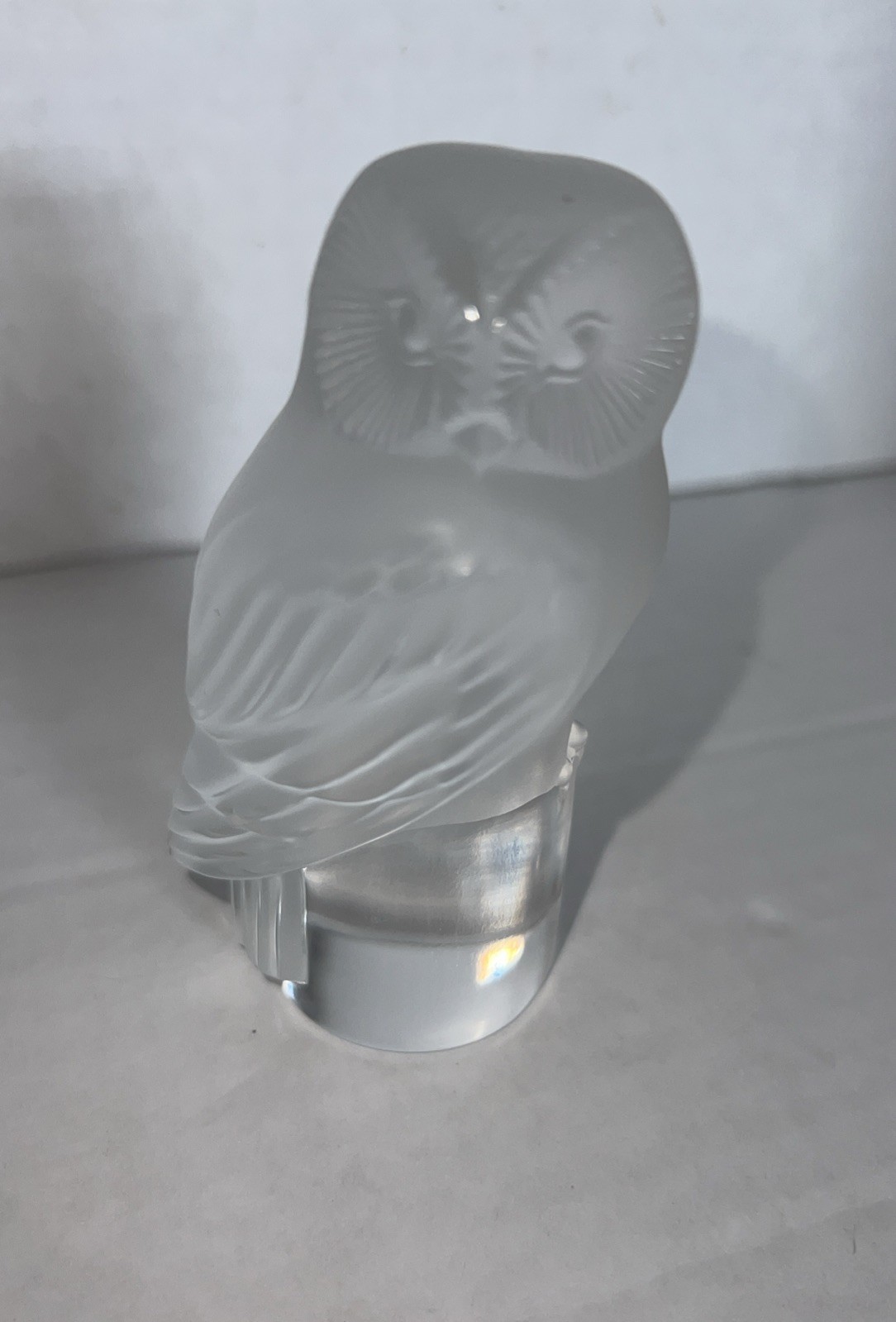 Vintage Lalique France Crystal Owl Signed Paperweight