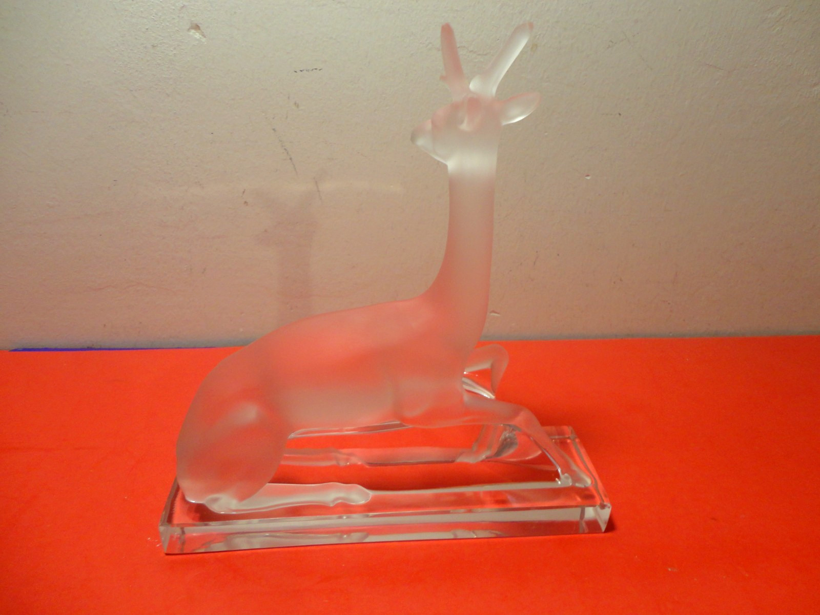 Lalique France Frosted Clear Crystal Stag Sculpture (9 by 8.5 by 3″)