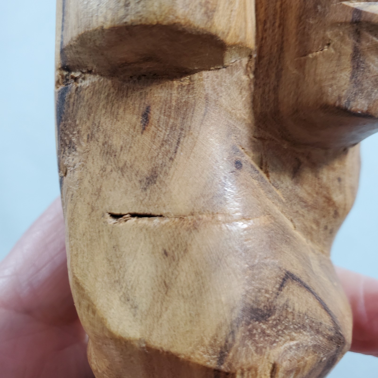 Hand Carved Wood Dual Long Faces Statue Fiji? Young Lovers Tiki Vintage Grain