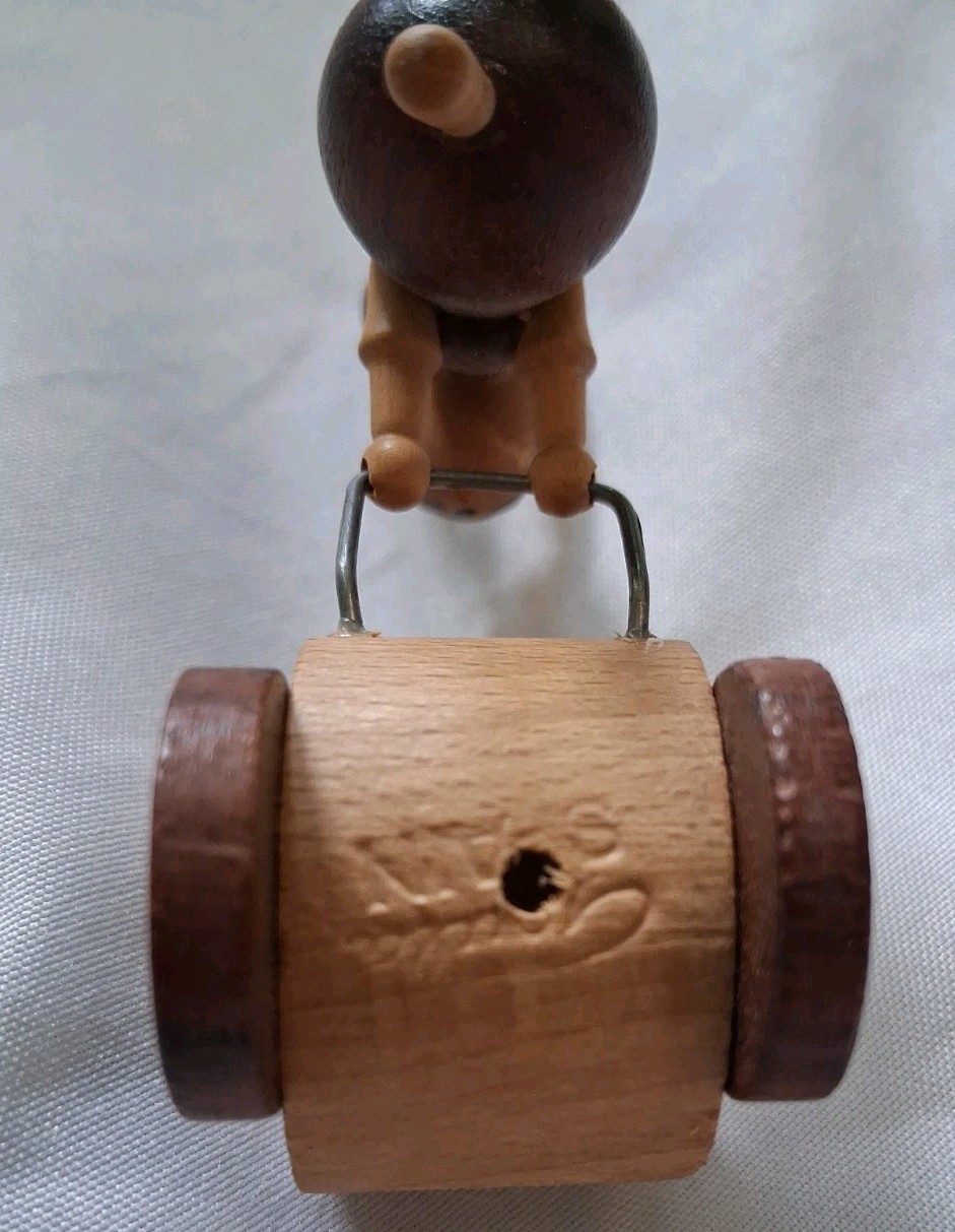 Vintage Goula Spain Wooden Rabbit Bunny Mother Pushing Cart Figurine Collectible