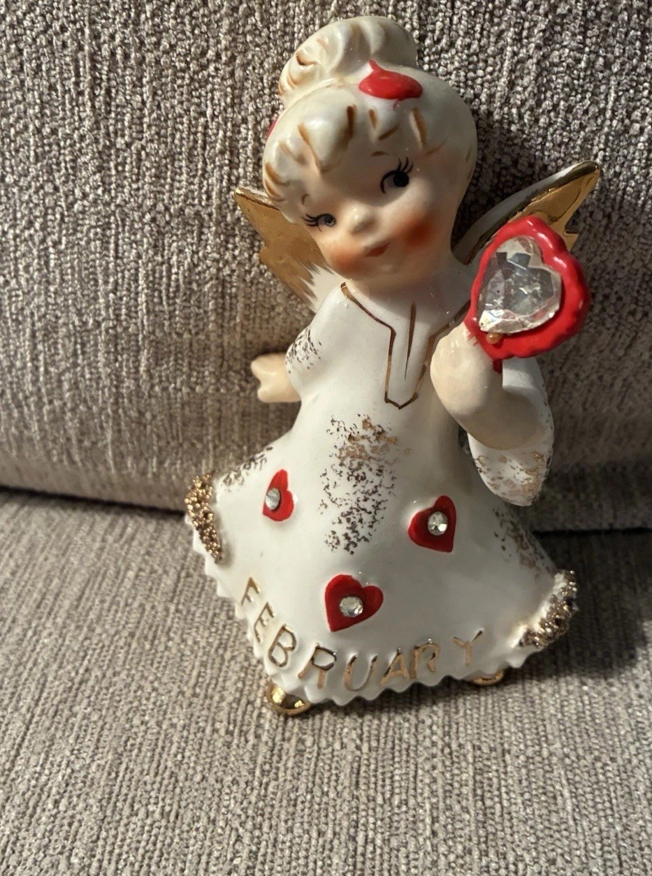 Rare Vintage Lefton February birthday angel figurine 1957 angel of the month