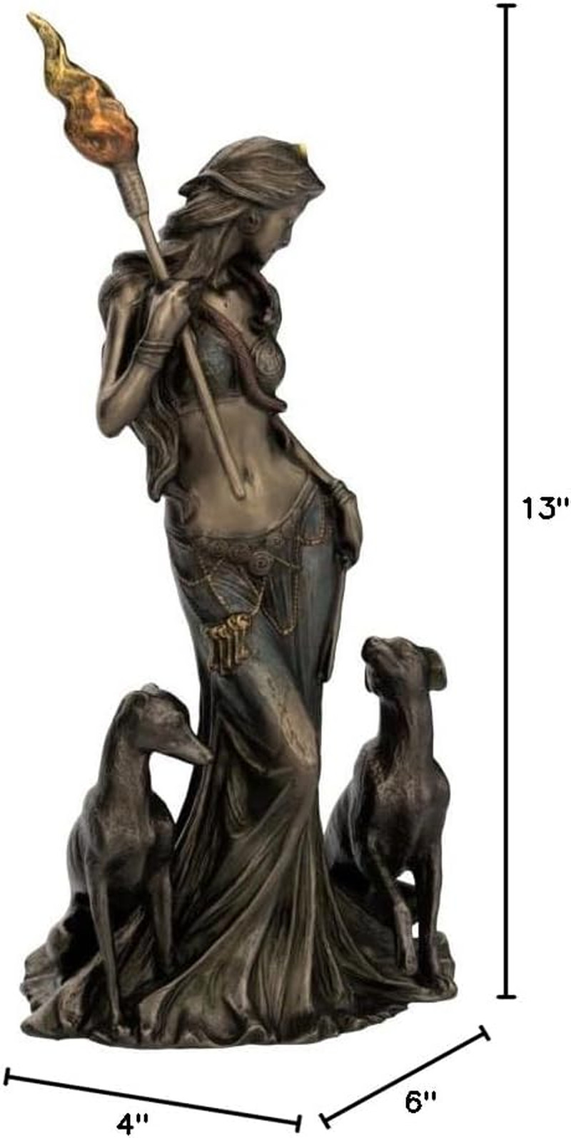 Hecate Greek Goddess of Magic Statue with Hounds – 13.5″ Antique Bronze Finish