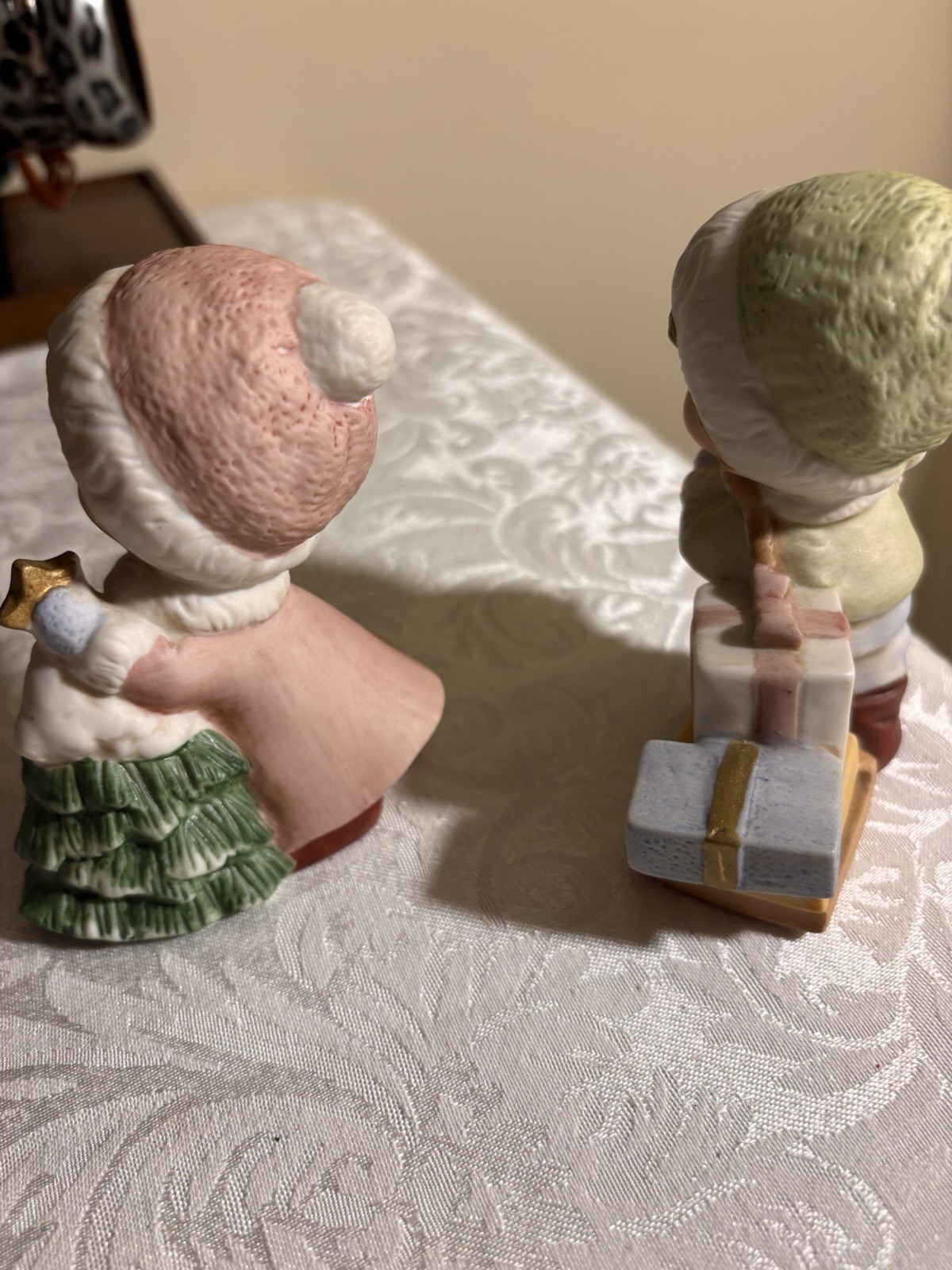 Vintage 1990s Homco Christmas 5556 Porcelain Christmas Boy & Girl Figurines
