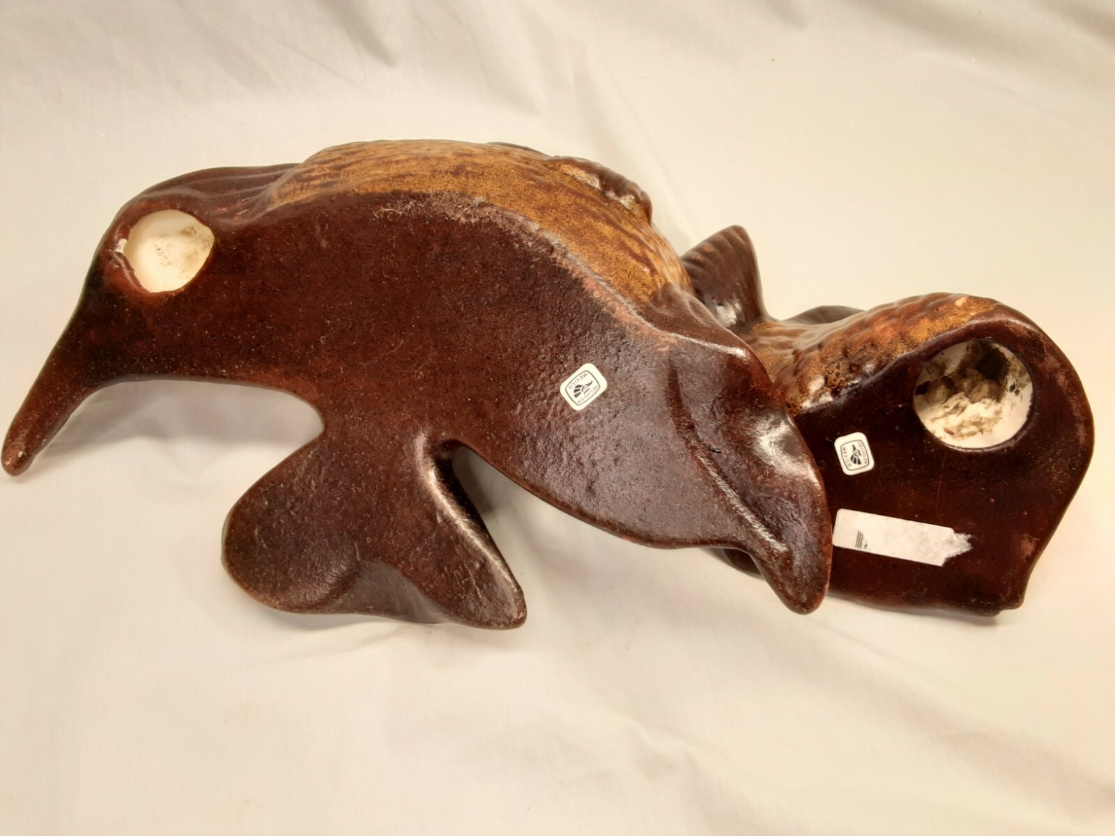 2 Ceramic Brown “Moving” Fish Wall Plaques, Made In Mexico, 10 1/2 X 7 And 6…