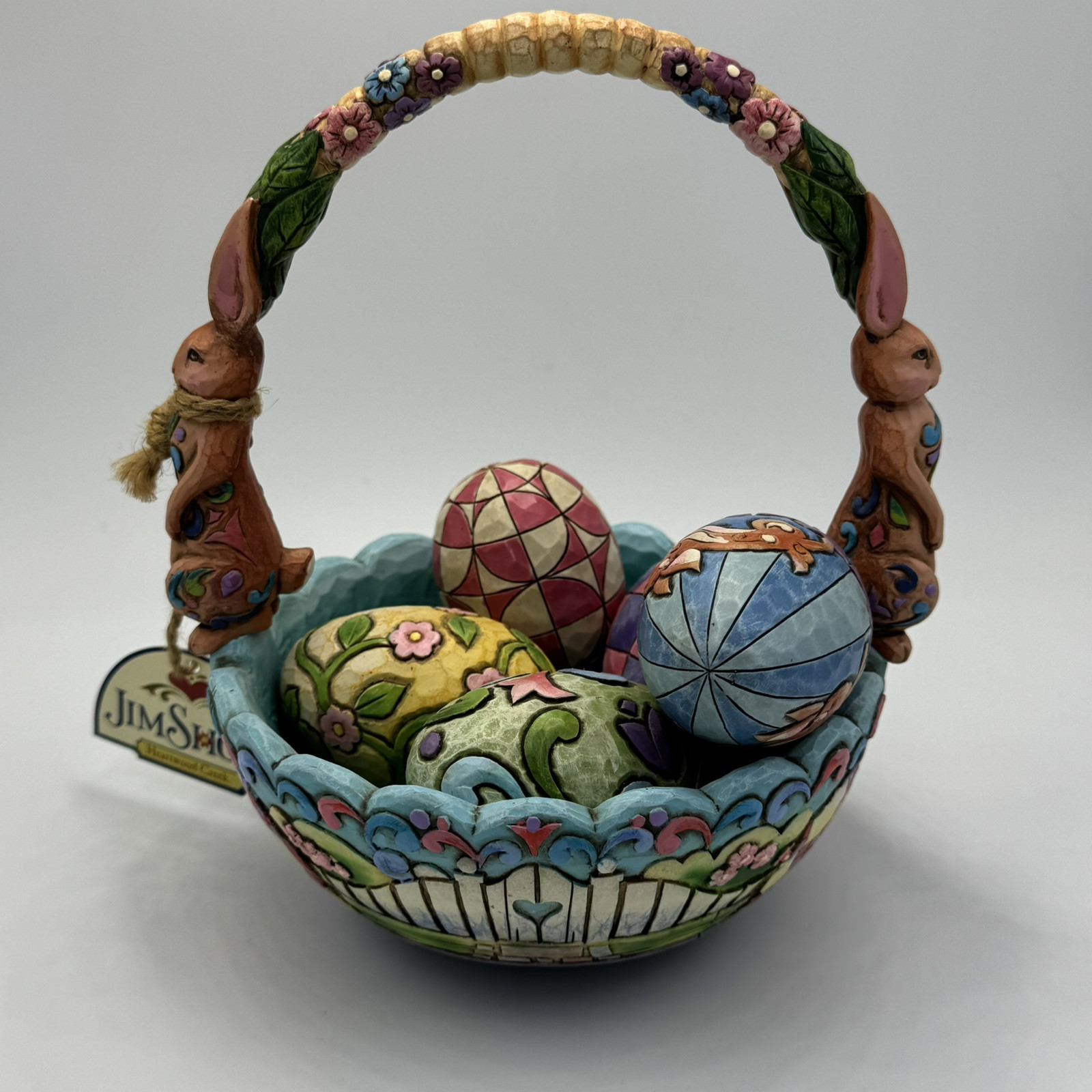 Jim Shore Heartwood #4007945 Hunting Eggs, Finding Joy Easter Basket w/Eggs 2006
