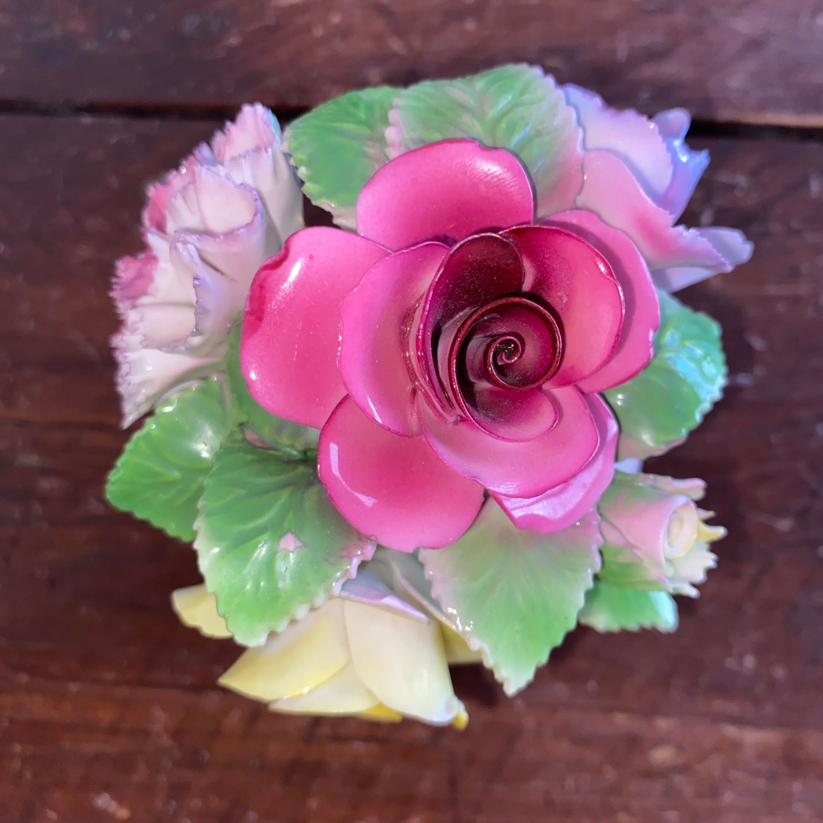 Vintage Staffordshire Bone China England 4 Inch Floral Bouquet in Pink Bowl