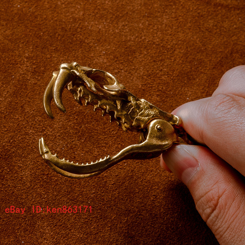 Pure Copper Antique Snake Skull, Rattlesnake Tail Keychain Retro Pendant