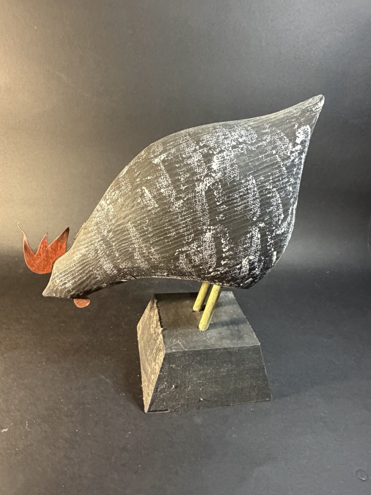 Beautiful Vintage E Pfoutz Carved Wood Rooster With Metal Accents