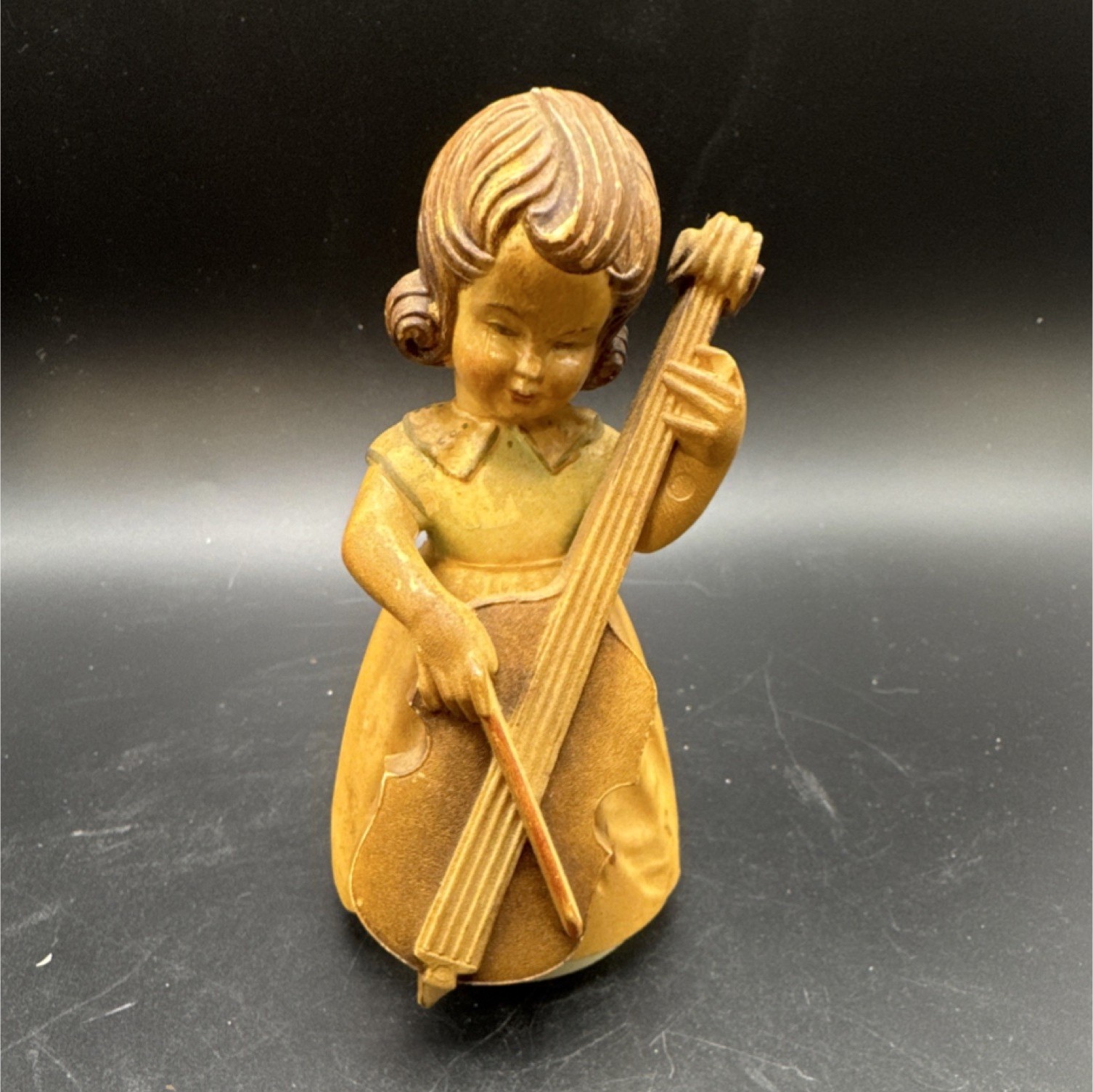 Vintage Anri Toriart Hand-Carved Wooden “Girl with Cello” Hand-Painted Figurine