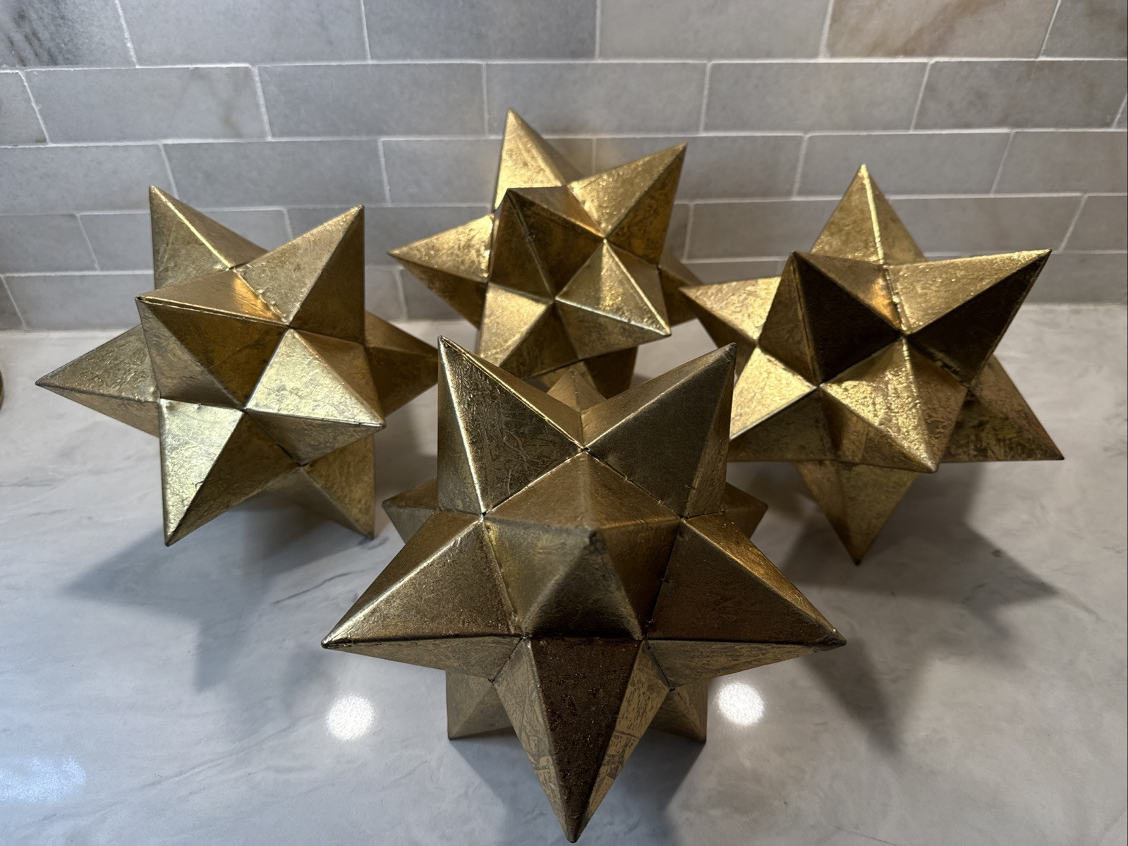 12 Point Star Metallic Gold Sheen Metal Decor Set Of 4