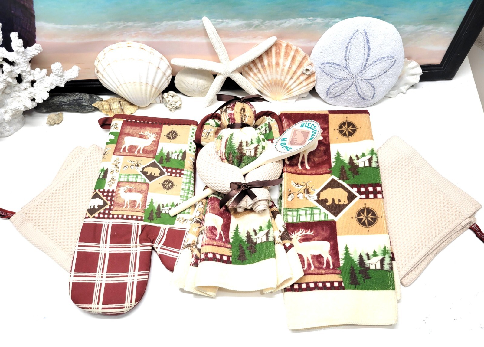 WOODLAND KITCHEN ANGEL WE ARE BLESSED GIFT SET WITH KITCHEN TOWELS AND OVEN MIT