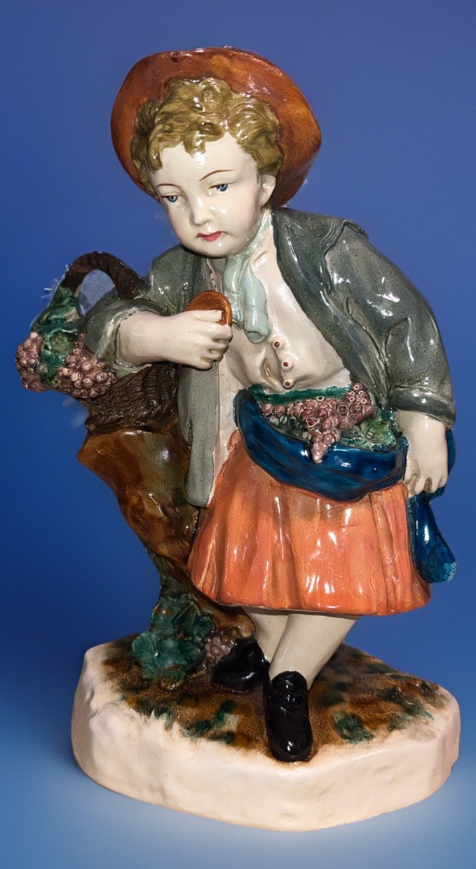 Vintage Borghese Chalkware Figurine Girl w/ 2 Baskets of Grapes 6.5” Tall VGC