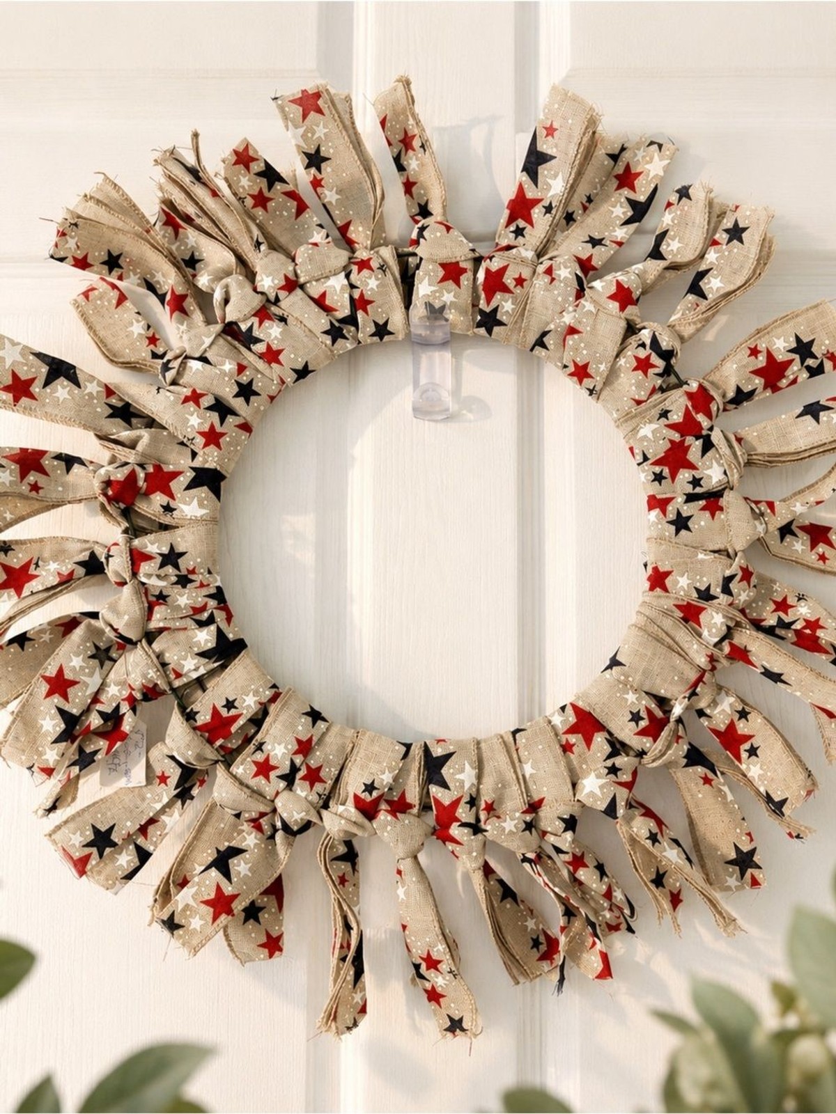 Patriotic Rag Tie Wreath Americana Farmhouse Front Door Decor 20”