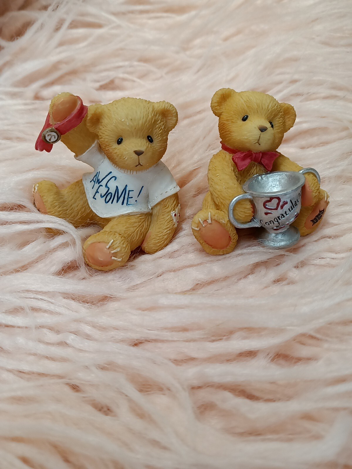 Cherished Teddies Awesome Bear White TShirt w/Medal & Bear w Congratulations Cup