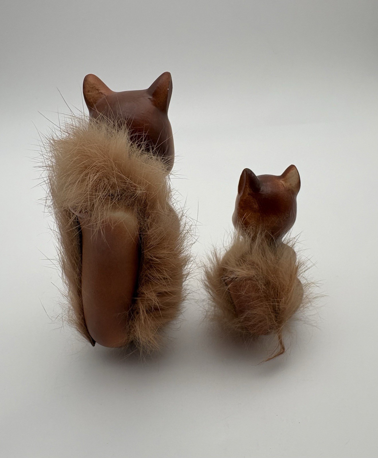 2 Vintage MCM Ceramic Squirrel Chipmunk Figurines Fur Tails 50s Baby Kitschy